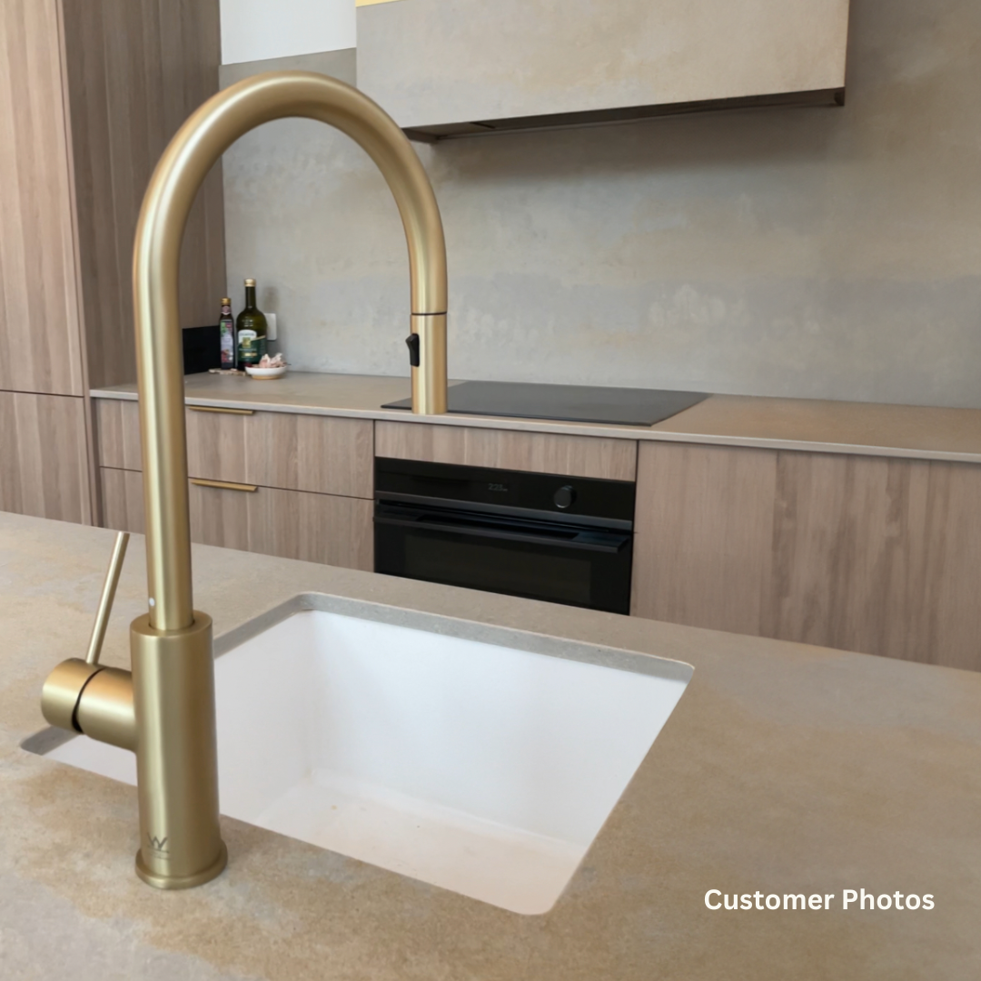 Haven Gooseneck Pull Out Mixer - Brushed Brass