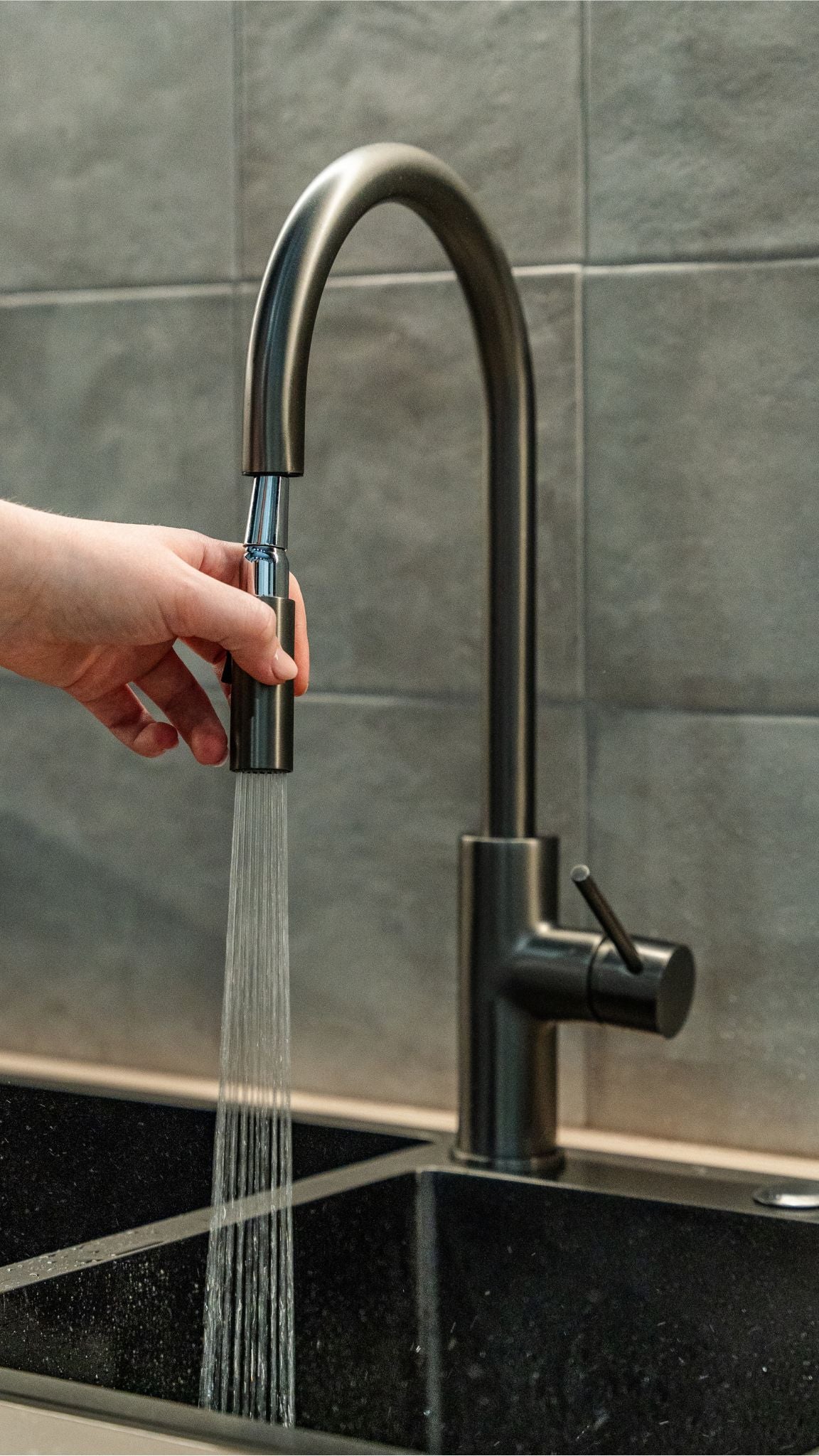 Haven Gooseneck Pull Out Mixer - Gun Metal Brushed