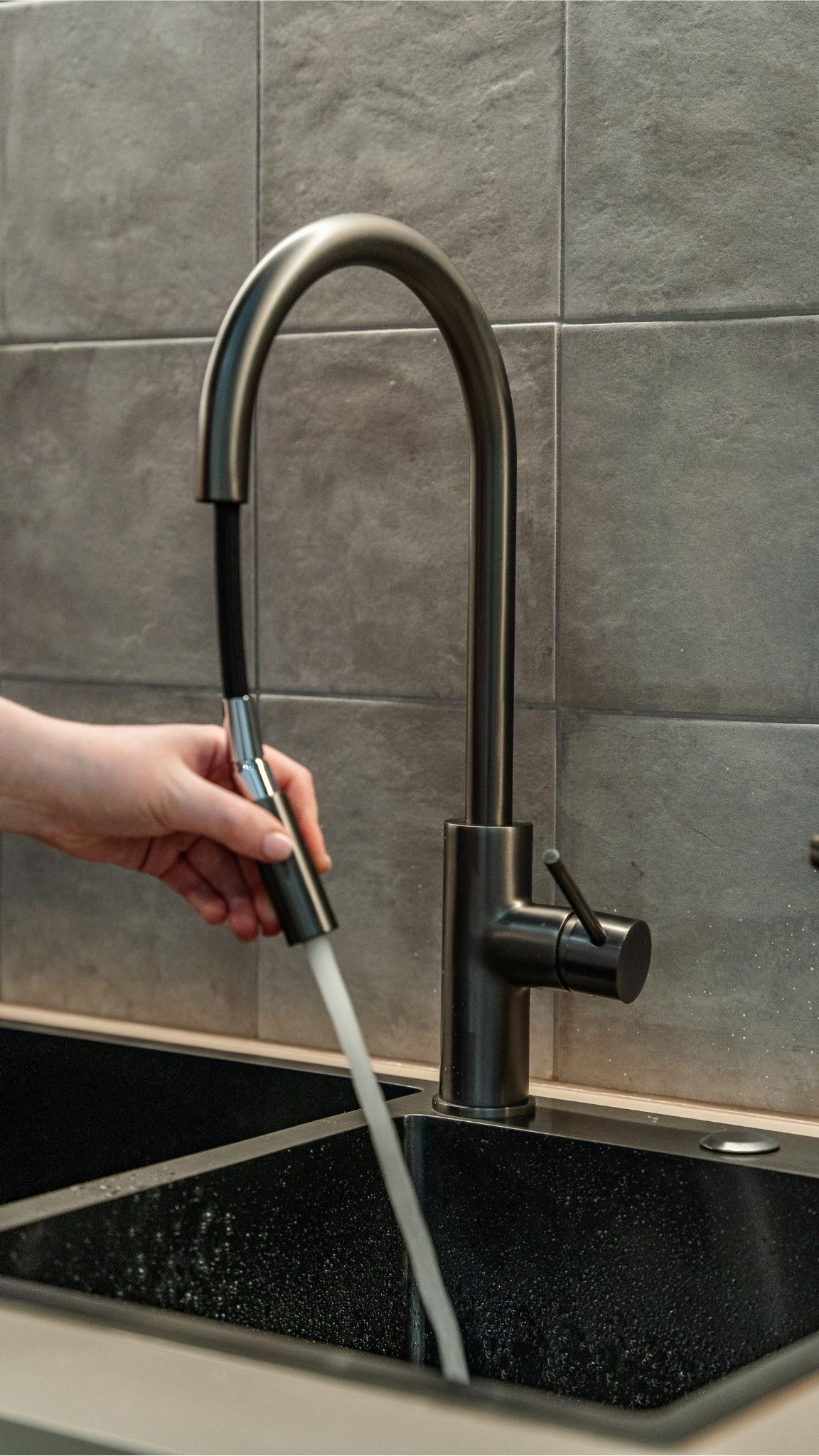 Haven Gooseneck Pull Out Mixer - Gun Metal Brushed