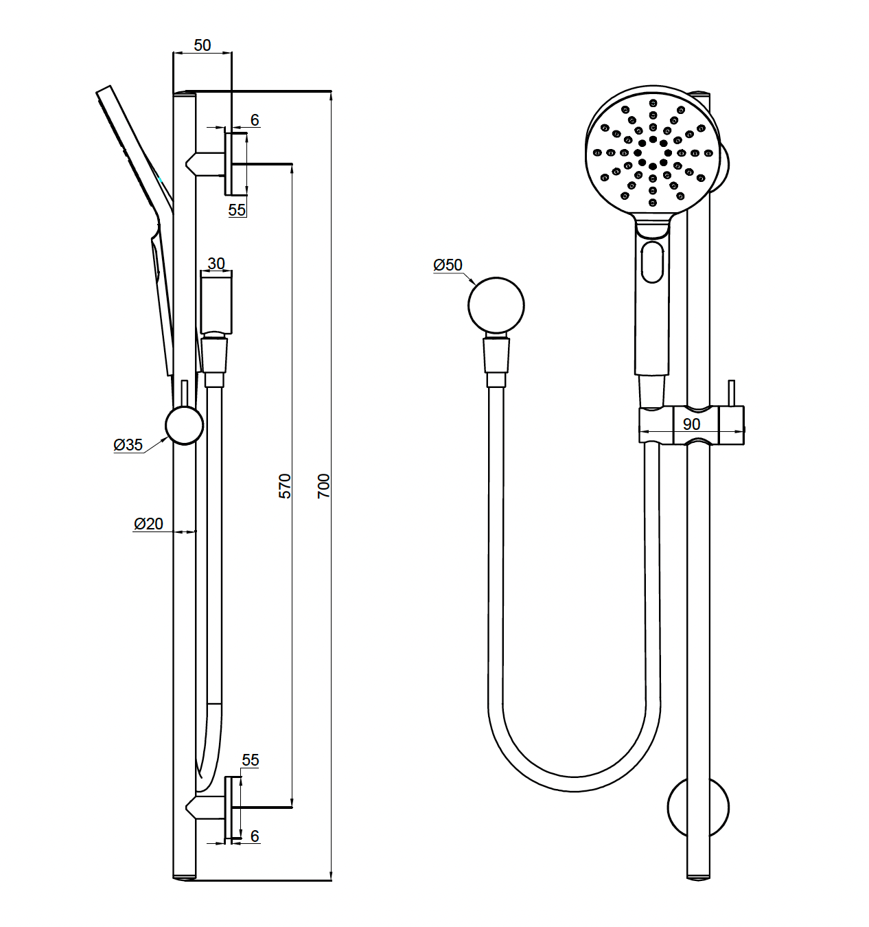 Adjustable Shower Rail Set with Round Hand Wand - Brushed Nickel
