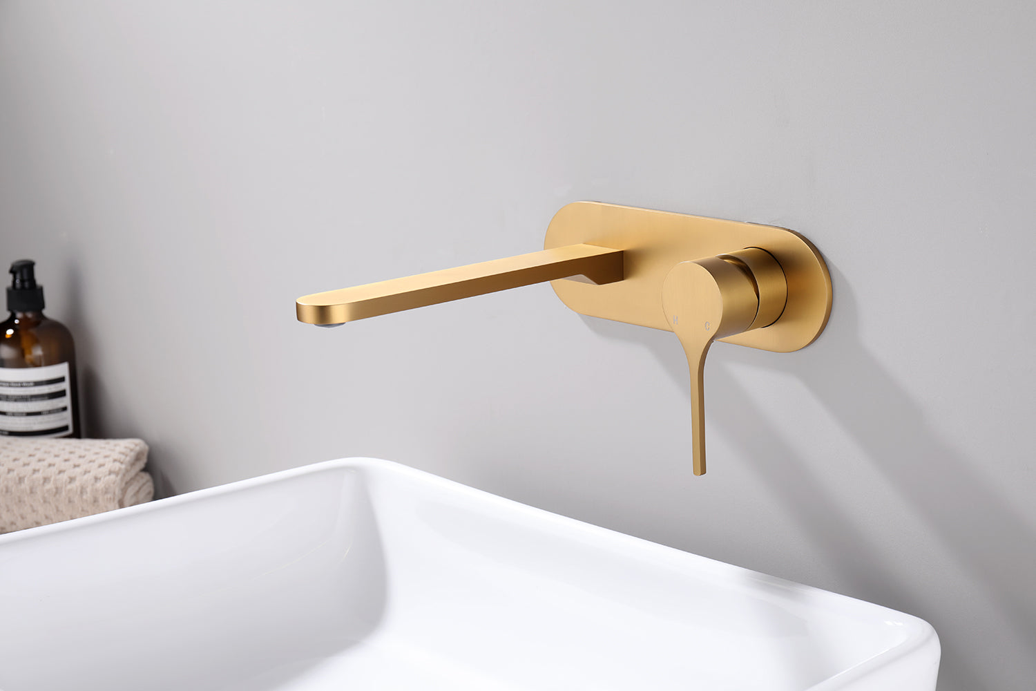 Sereno Wall Basin Mixer Tap - Brushed Brass