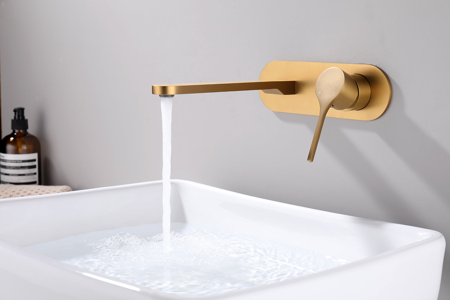 Sereno Wall Basin Mixer Tap - Brushed Brass