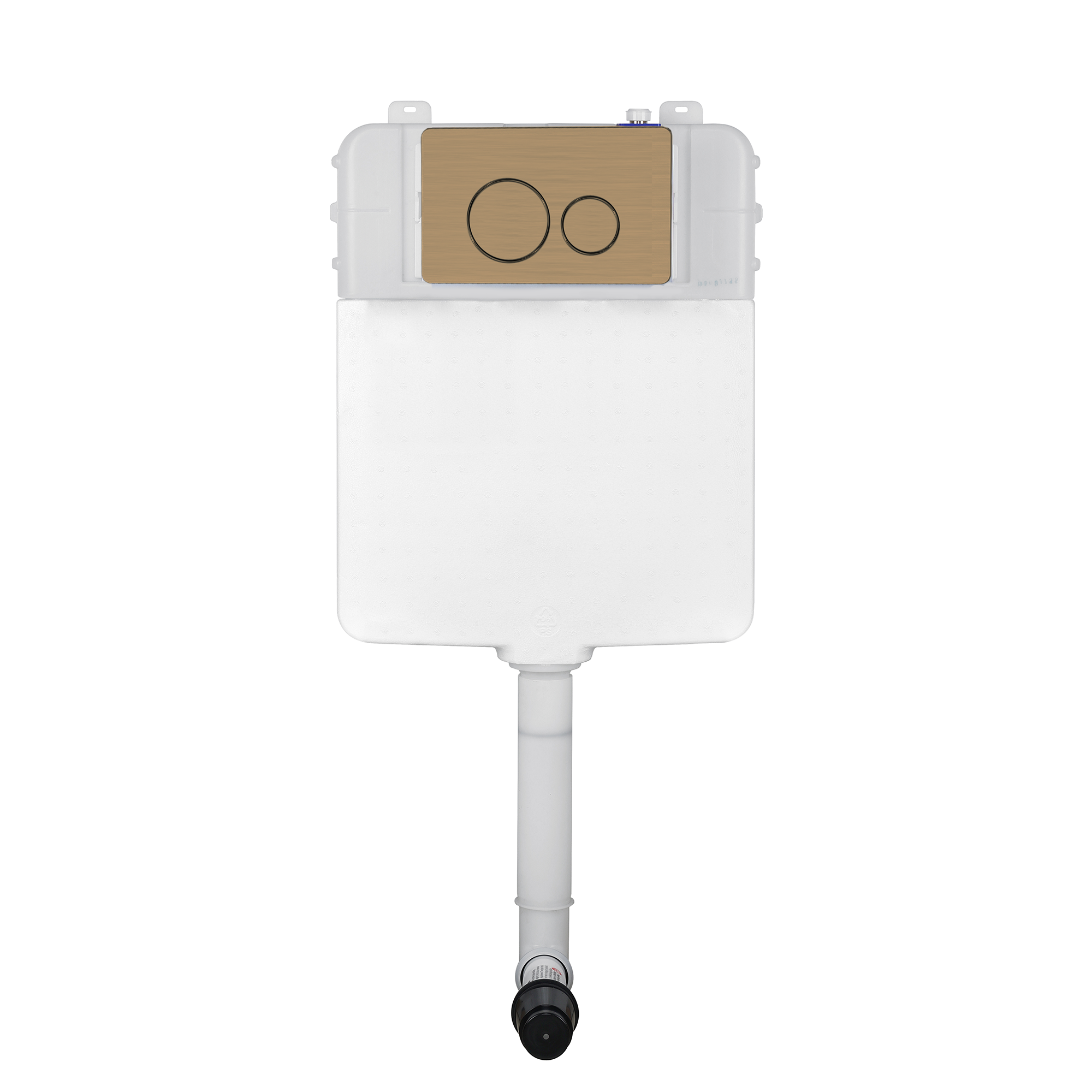 Floor Mounted In-Wall Cistern + Round Flush Plate - Antique Brass