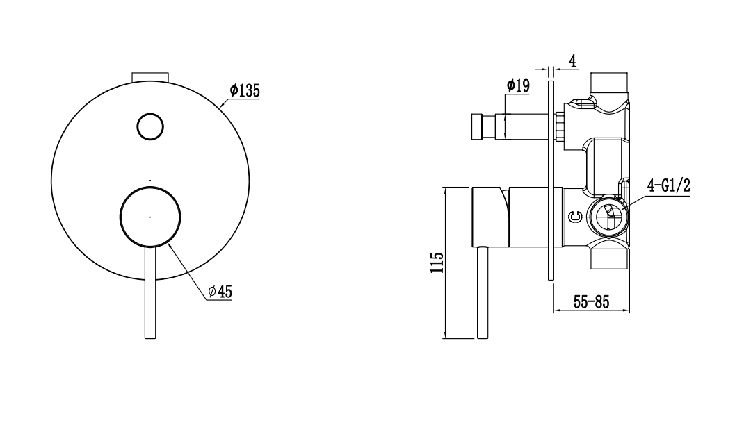Haven Concealed Diverter Wall Mixer - Brushed Nickel