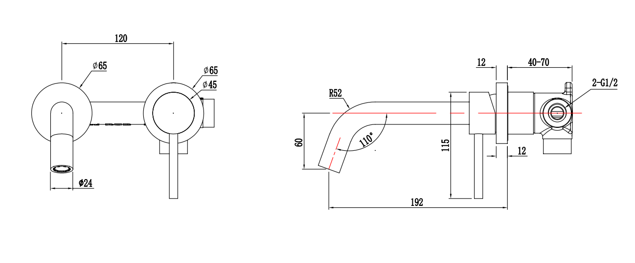 Haven Minimal Wall Mixer and Tap - Matte Black