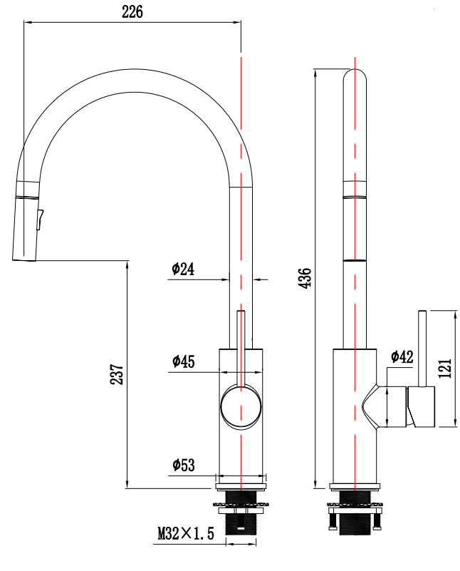 Haven Gooseneck Pull Out Mixer - Brushed Copper