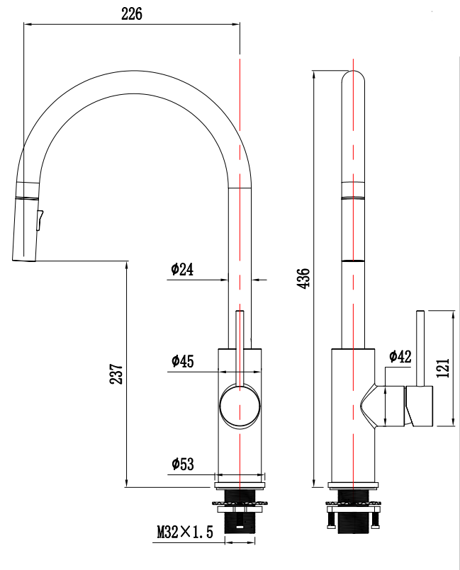 Haven Gooseneck Pull Out Mixer - Brushed Brass