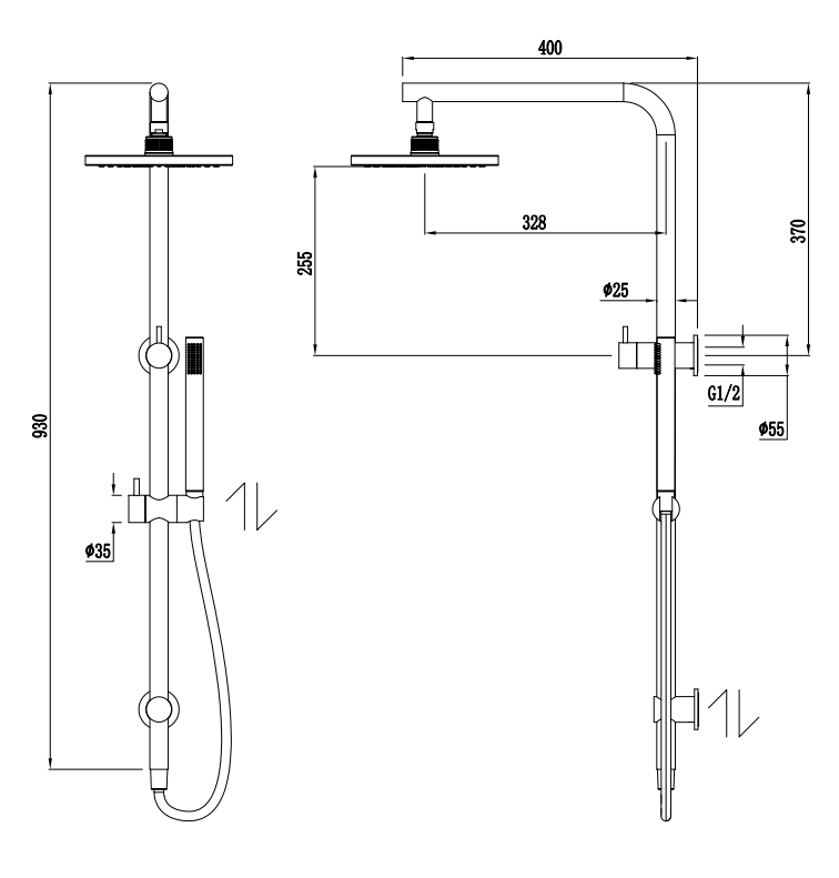 Shower Rail Set - Gun Metal Brushed