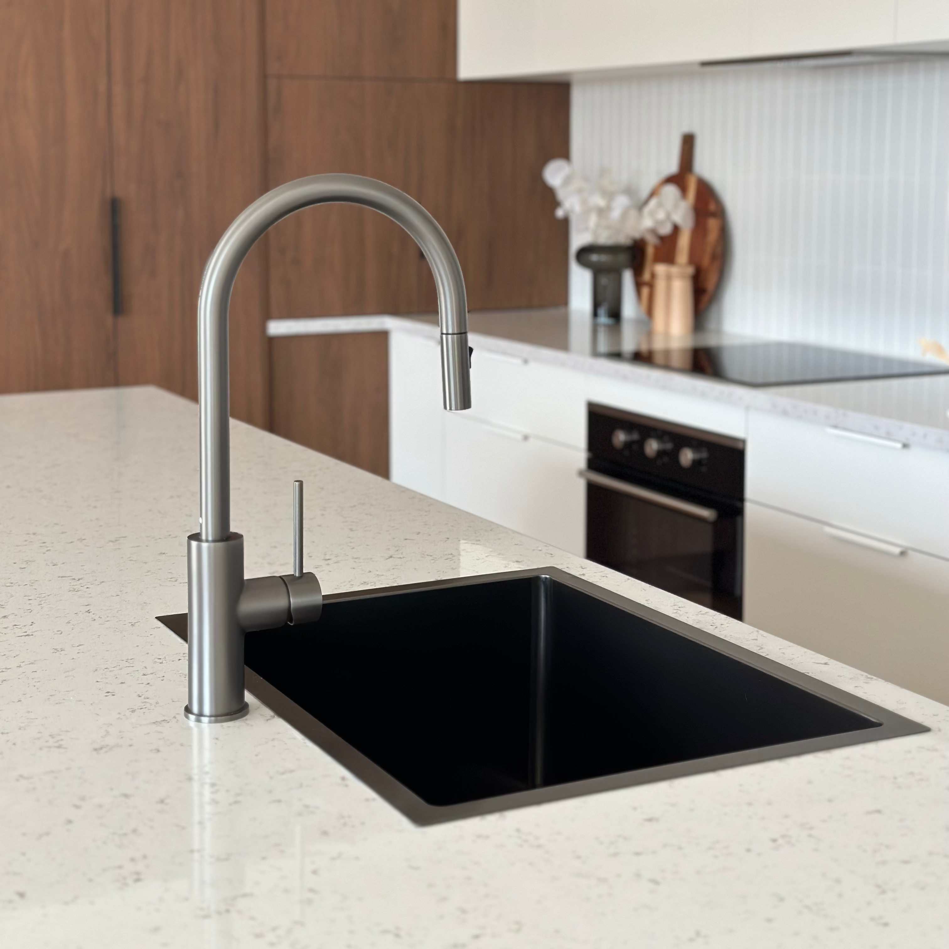 Haven Gooseneck Pull Out Mixer - Gun Metal Brushed