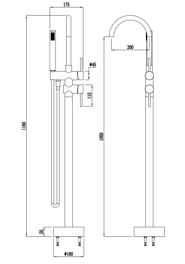 Haven Bath Filler with Hand Shower Wand - Gun Metal Brushed
