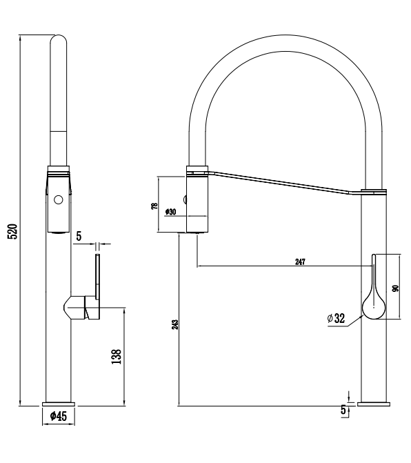 Sereno Pull Down Kitchen Mixer Tap - Gun Metal Brushed