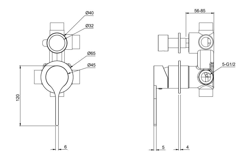 Sereno Minimal Diverter Wall Mixer - Gun Metal Brushed