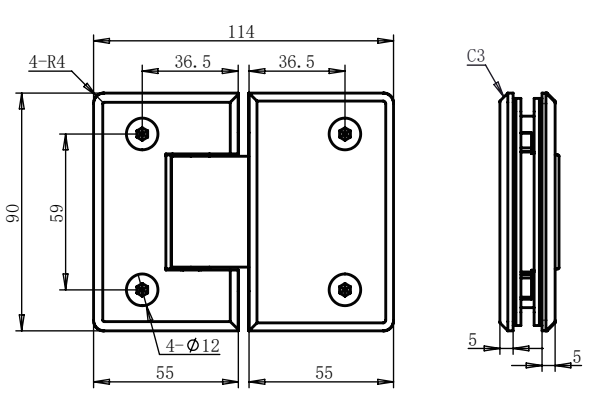 Shower Hinge Glass to Glass - Brushed Copper