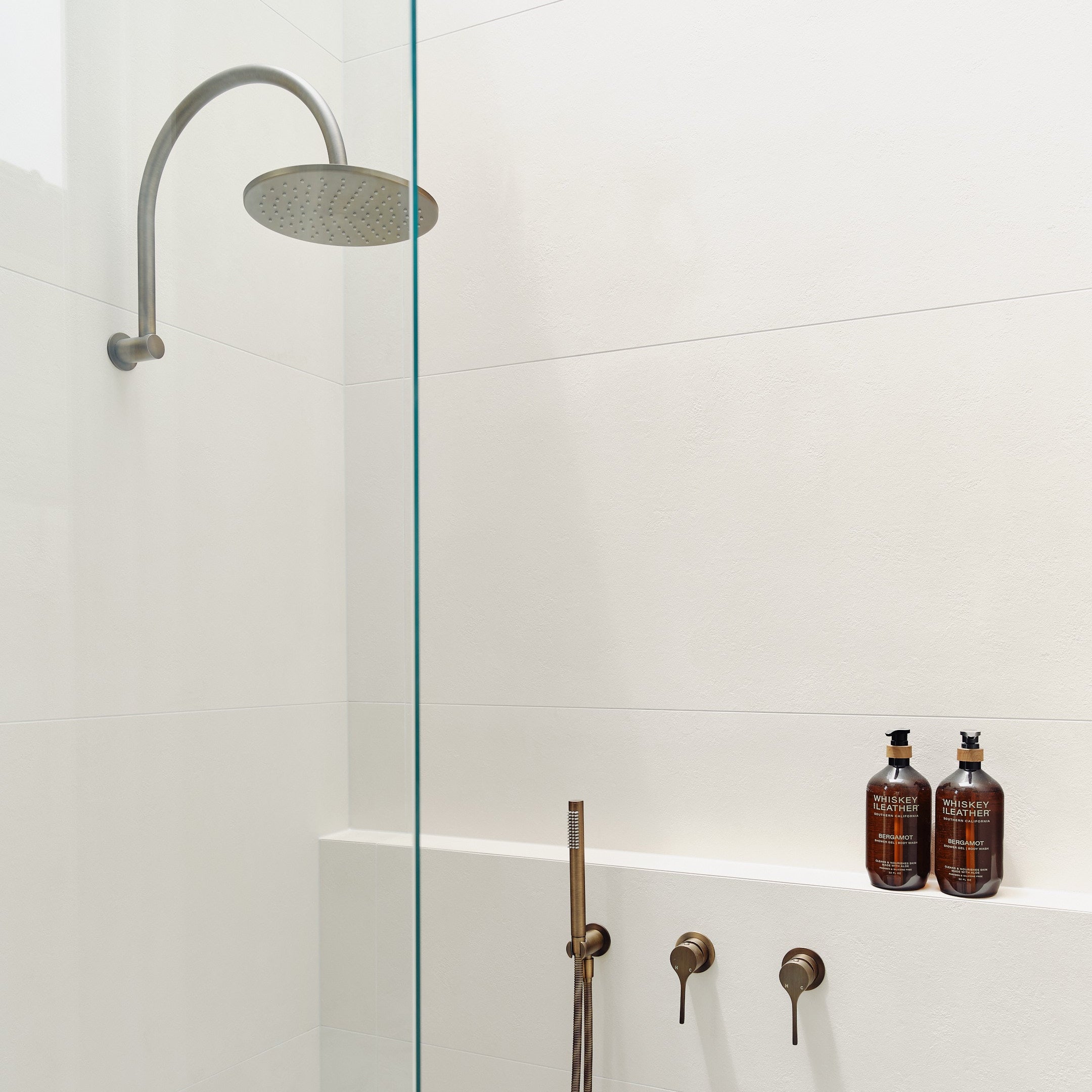 Gooseneck Shower Arm & Head - Antique Brass
