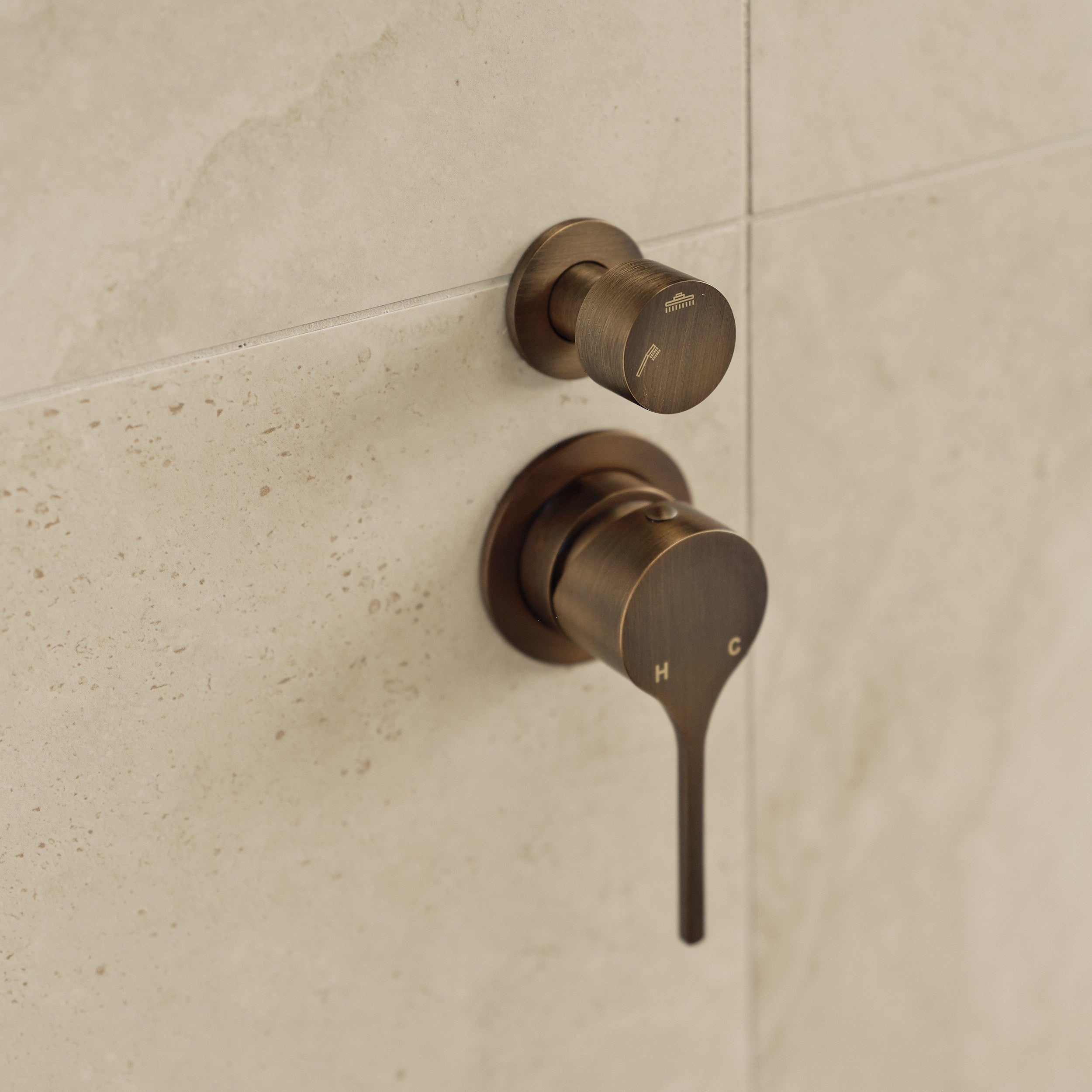 Sereno Minimal Diverter Wall Mixer - Antique Brass