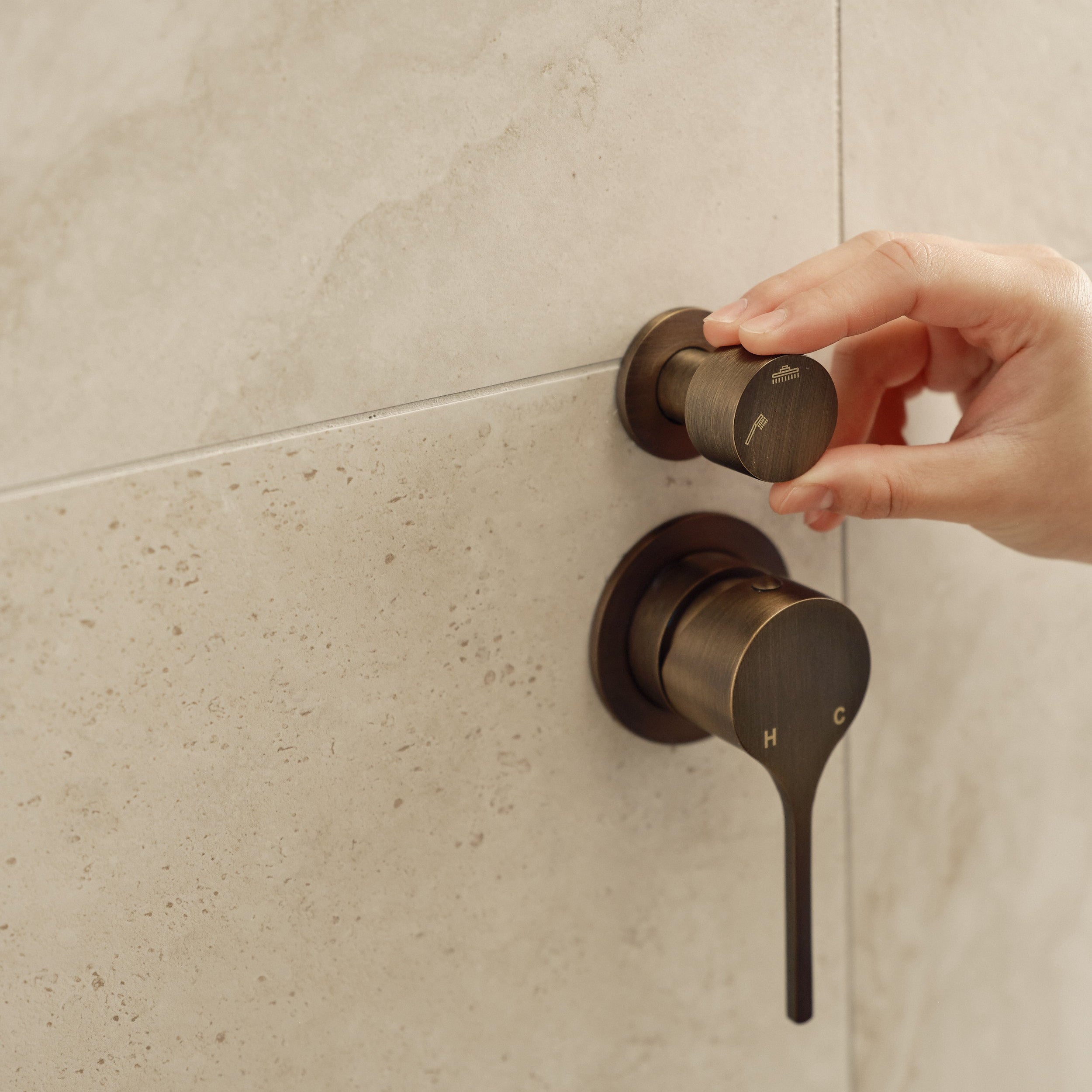 Sereno Minimal Diverter Wall Mixer - Antique Brass