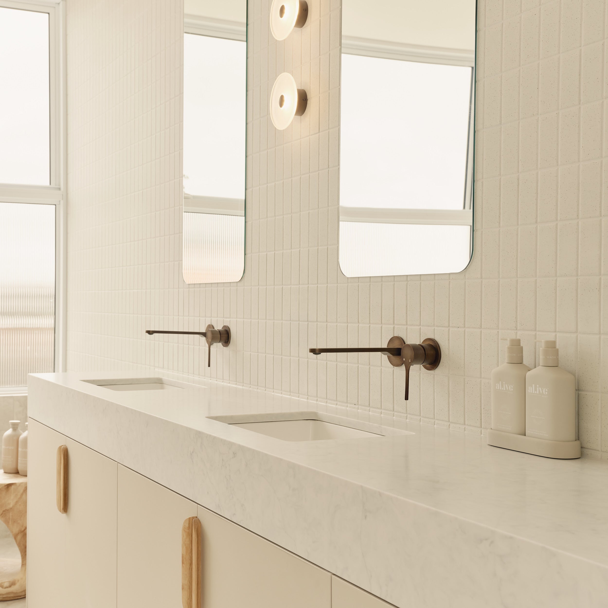 Sereno Minimal Wall Mixer and Tap - Antique Brass