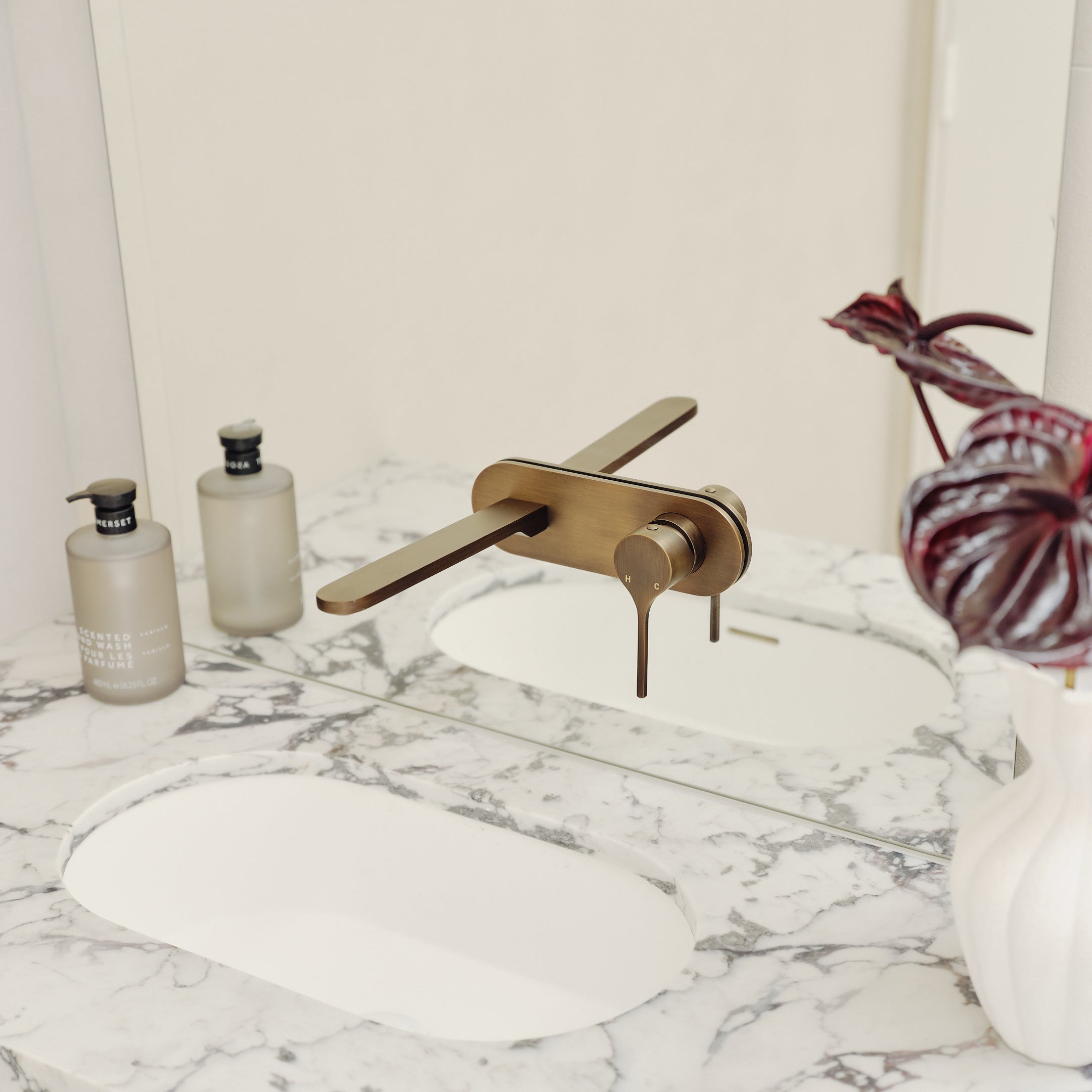 Sereno Wall Basin Mixer Tap - Antique Brass