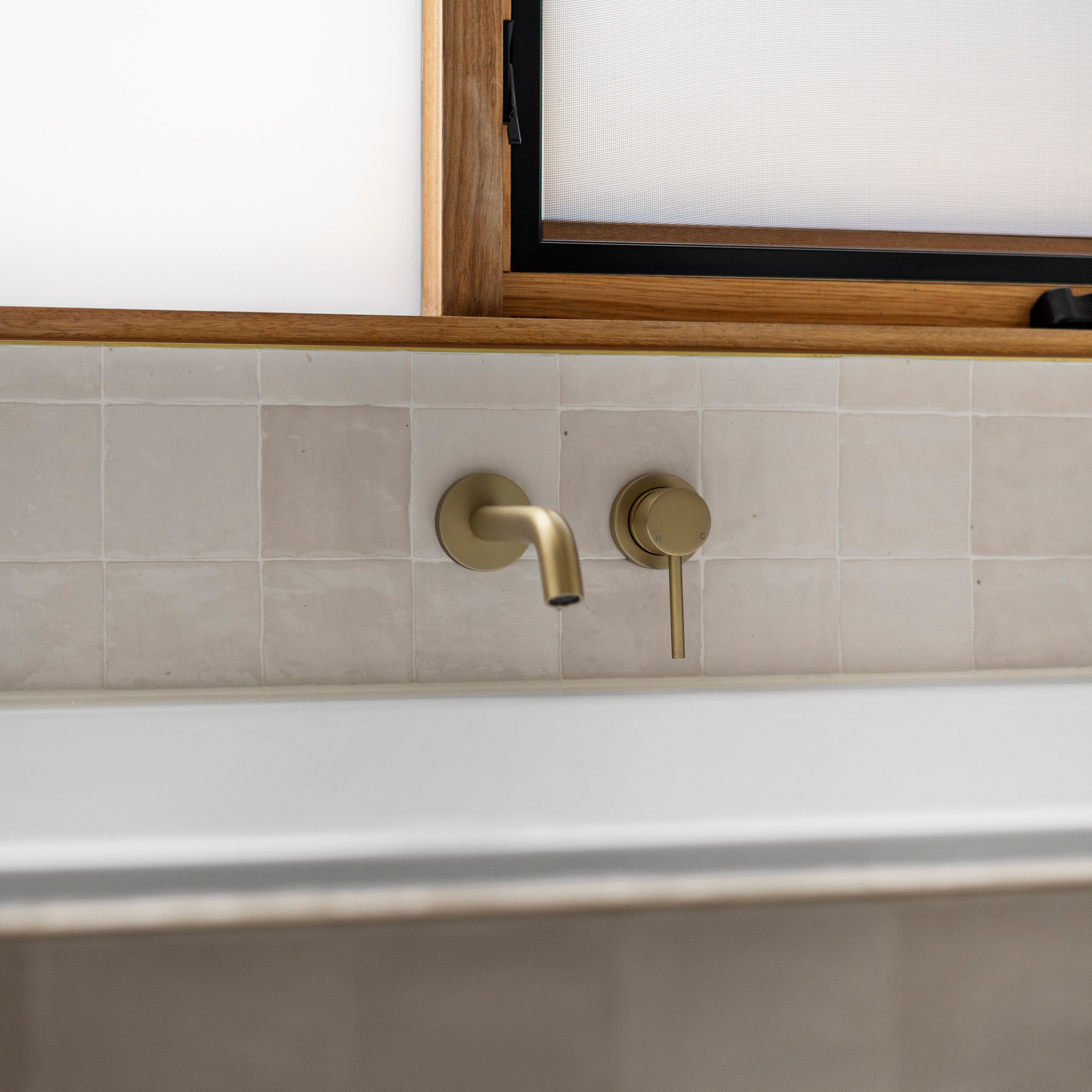 Haven Minimal Wall Mixer and Tap - Brushed Brass