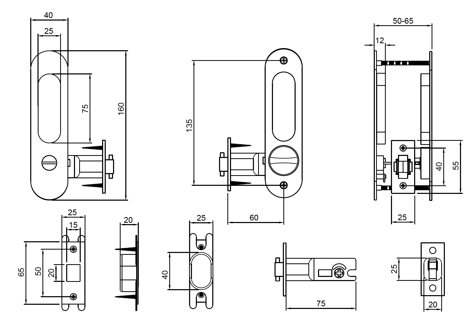 Lombardy Privacy Sliding Door Lock - Brushed Brass
