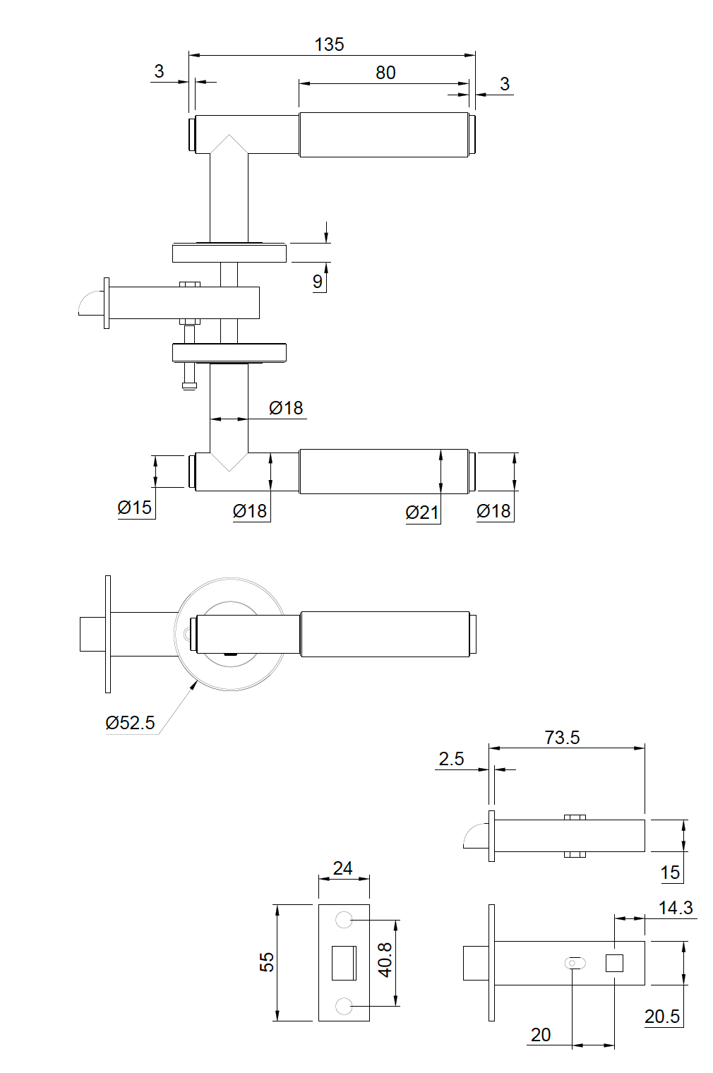 Lombardy Privacy Door Handle - Brushed Nickel