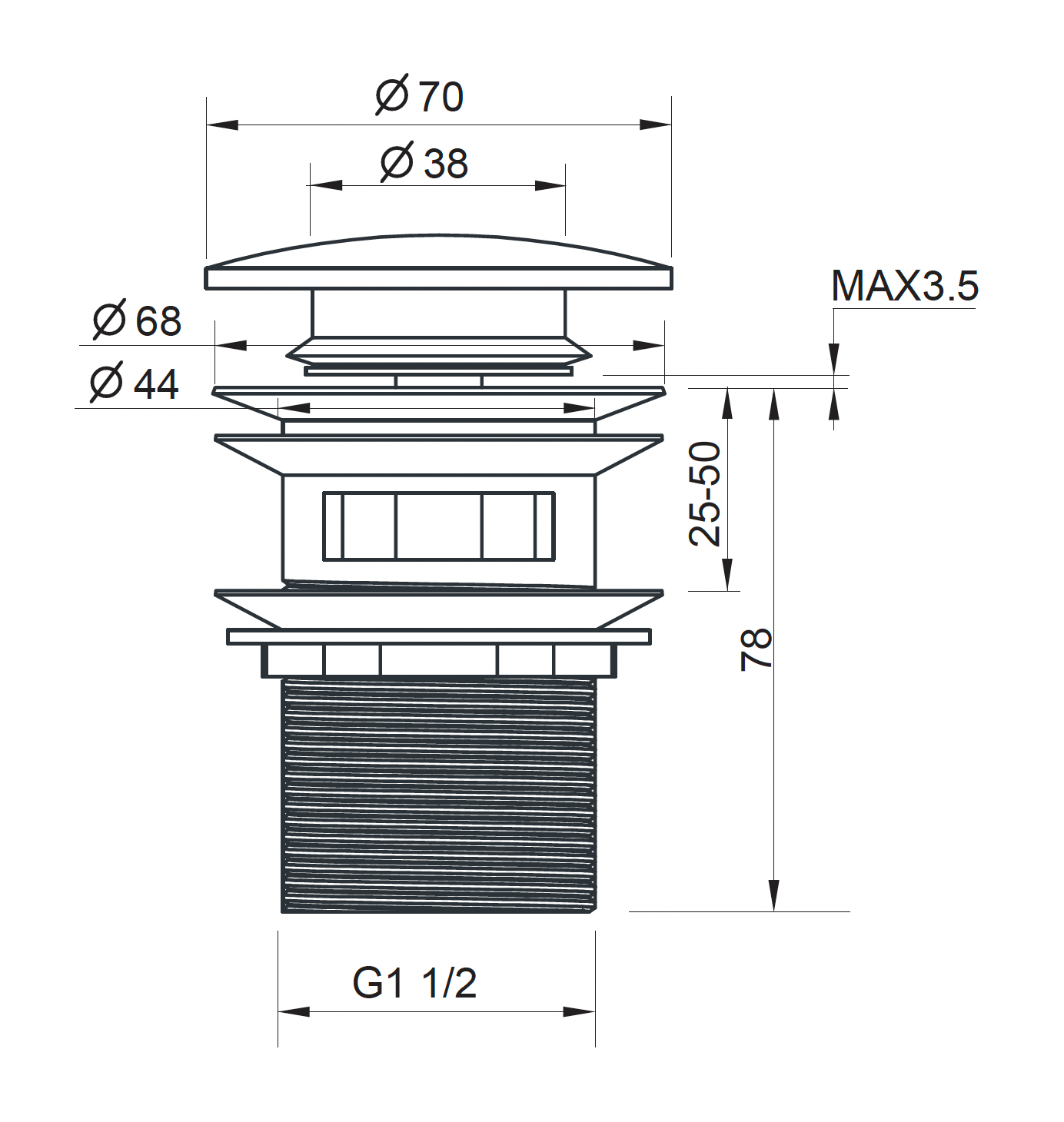 Bath Pop Up Waste - Gun Metal Brushed