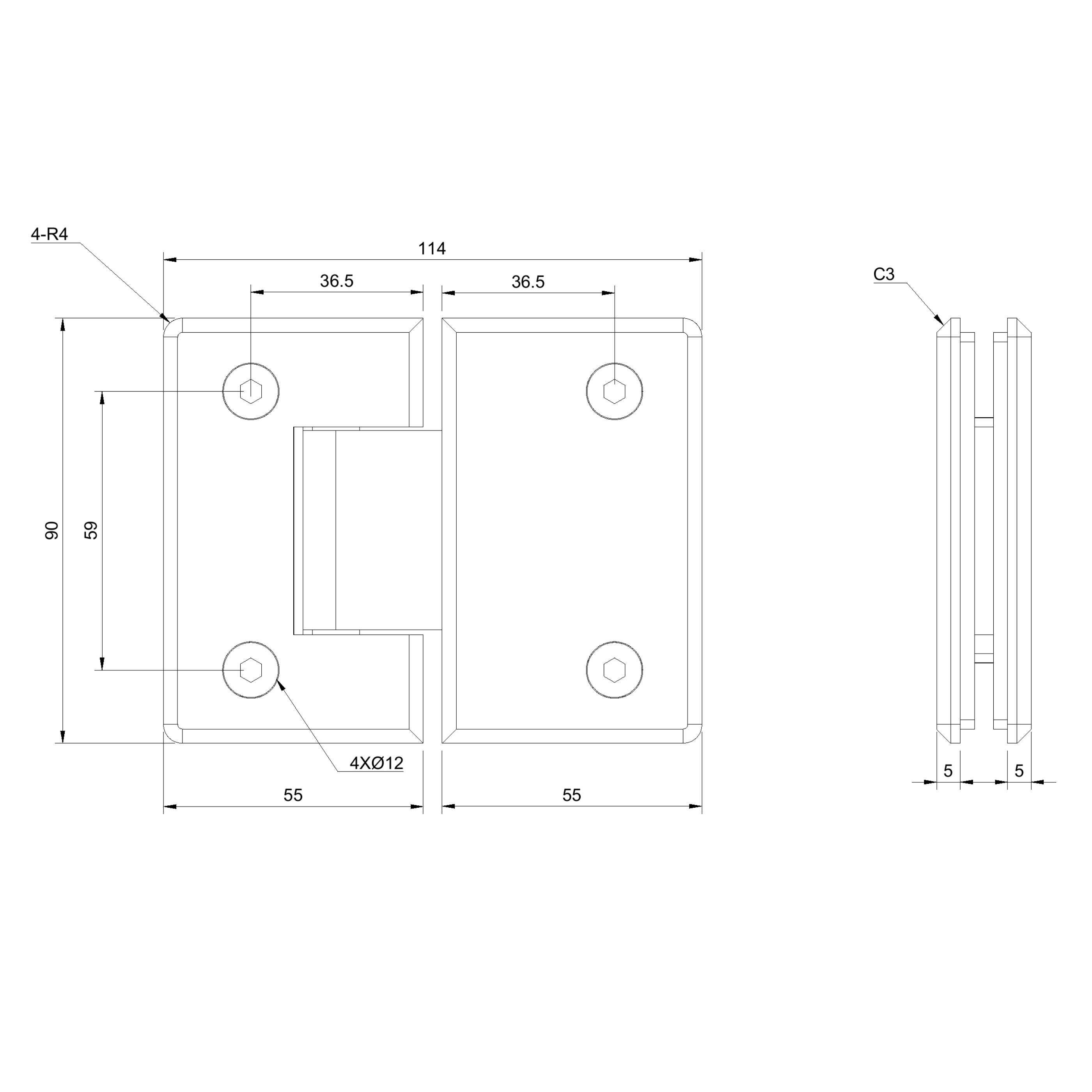 Shower Hinge Glass to Glass - Brushed Copper