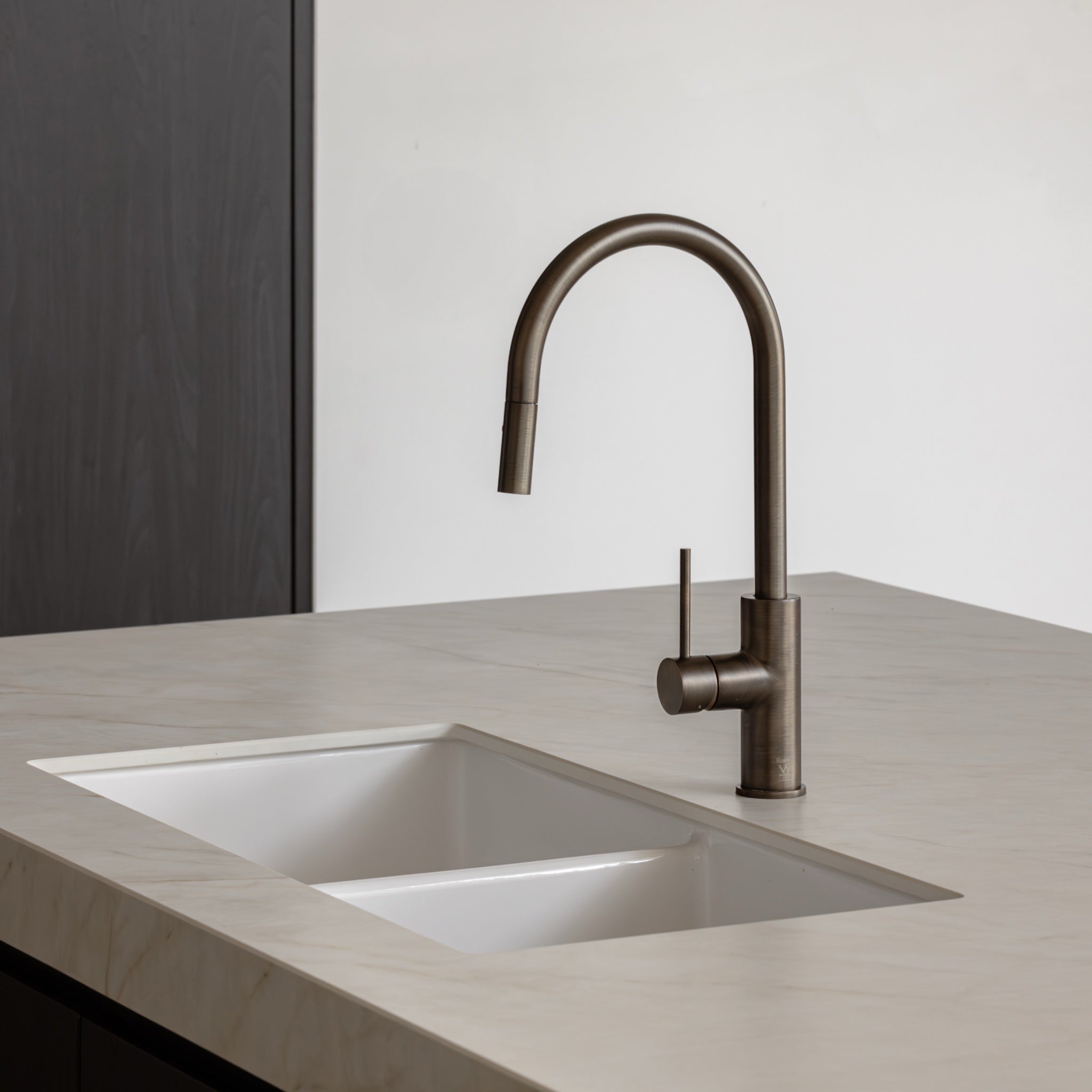 Haven Gooseneck Pull Out Mixer - Antique Brass