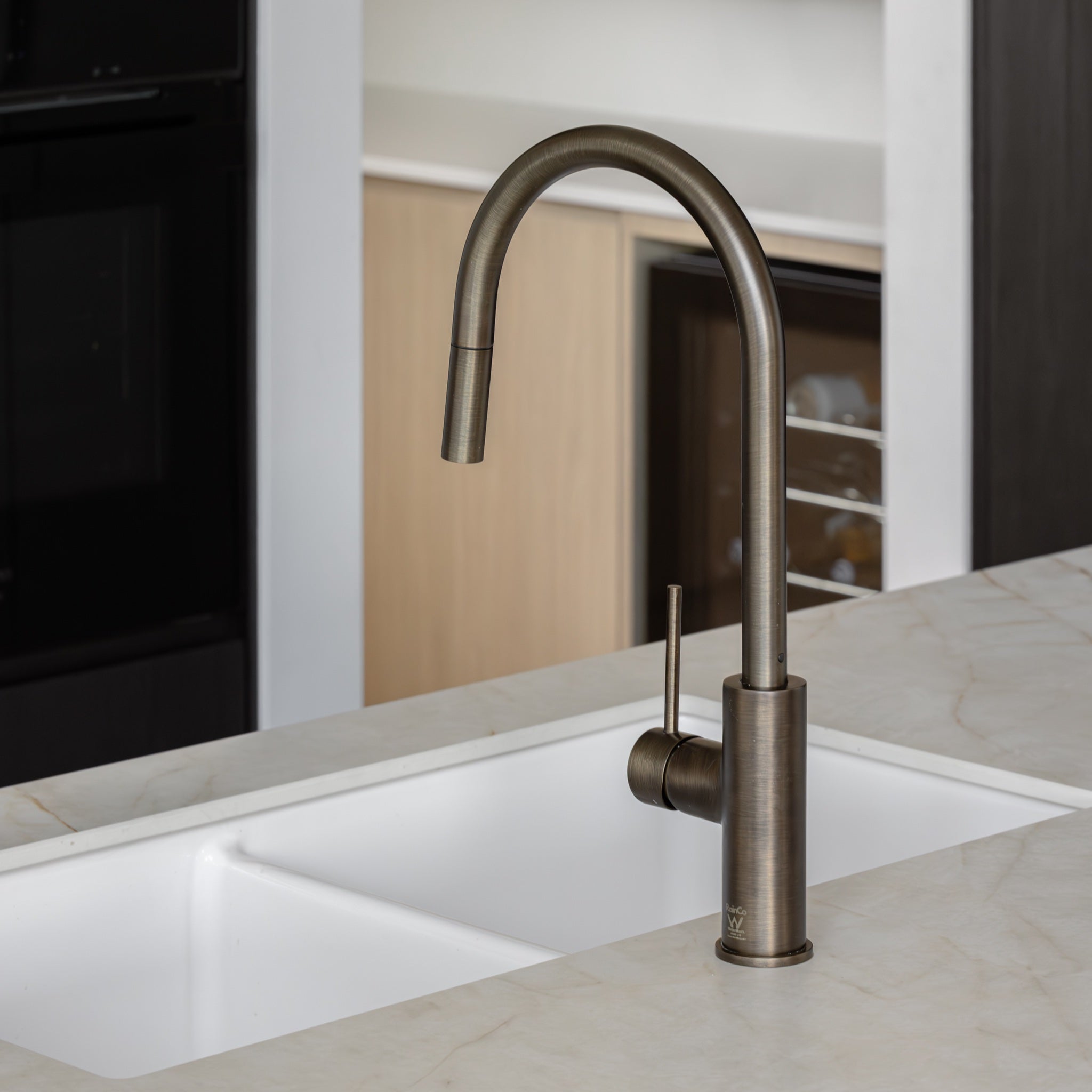 Haven Gooseneck Pull Out Mixer - Antique Brass