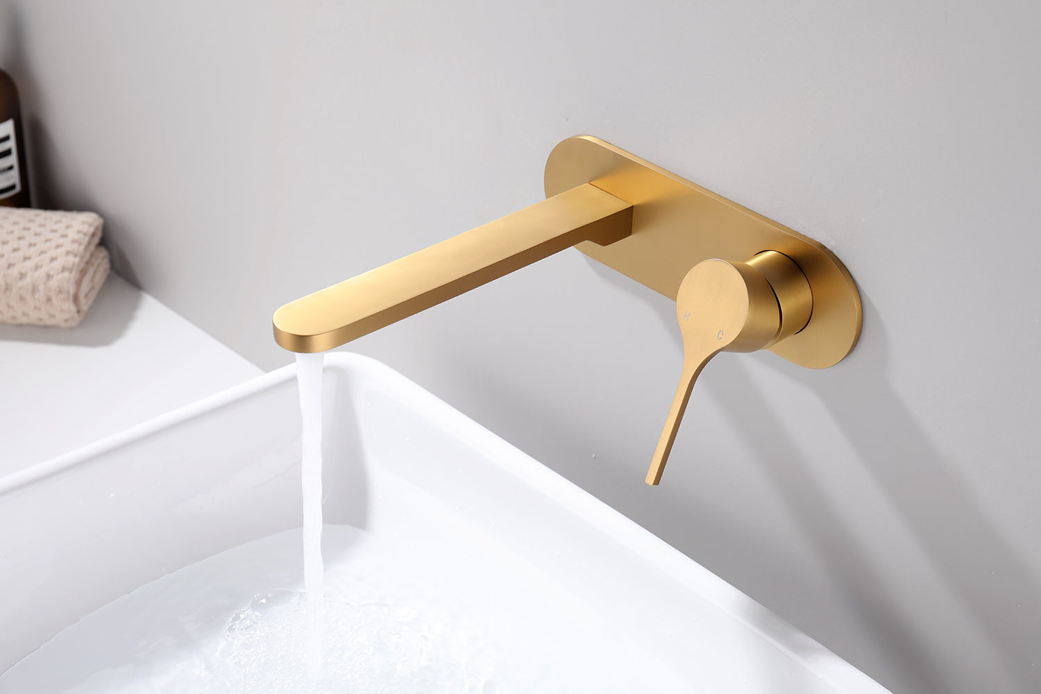 Sereno Wall Basin Mixer Tap - Brushed Brass