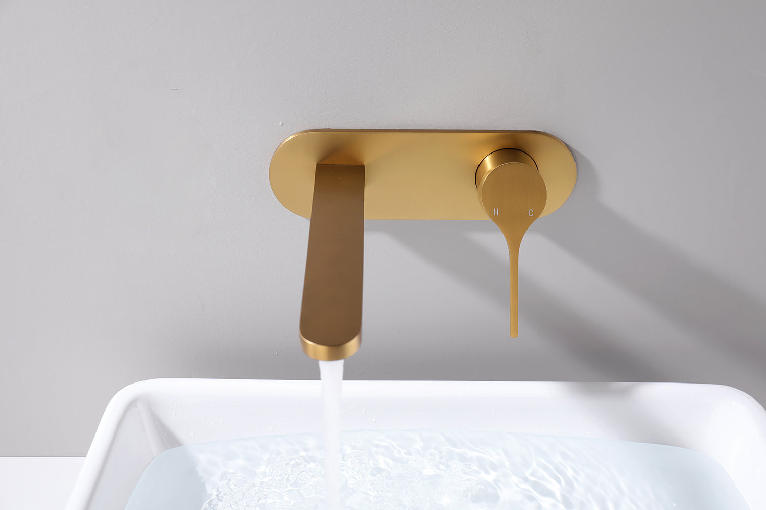 Sereno Wall Basin Mixer Tap - Brushed Brass