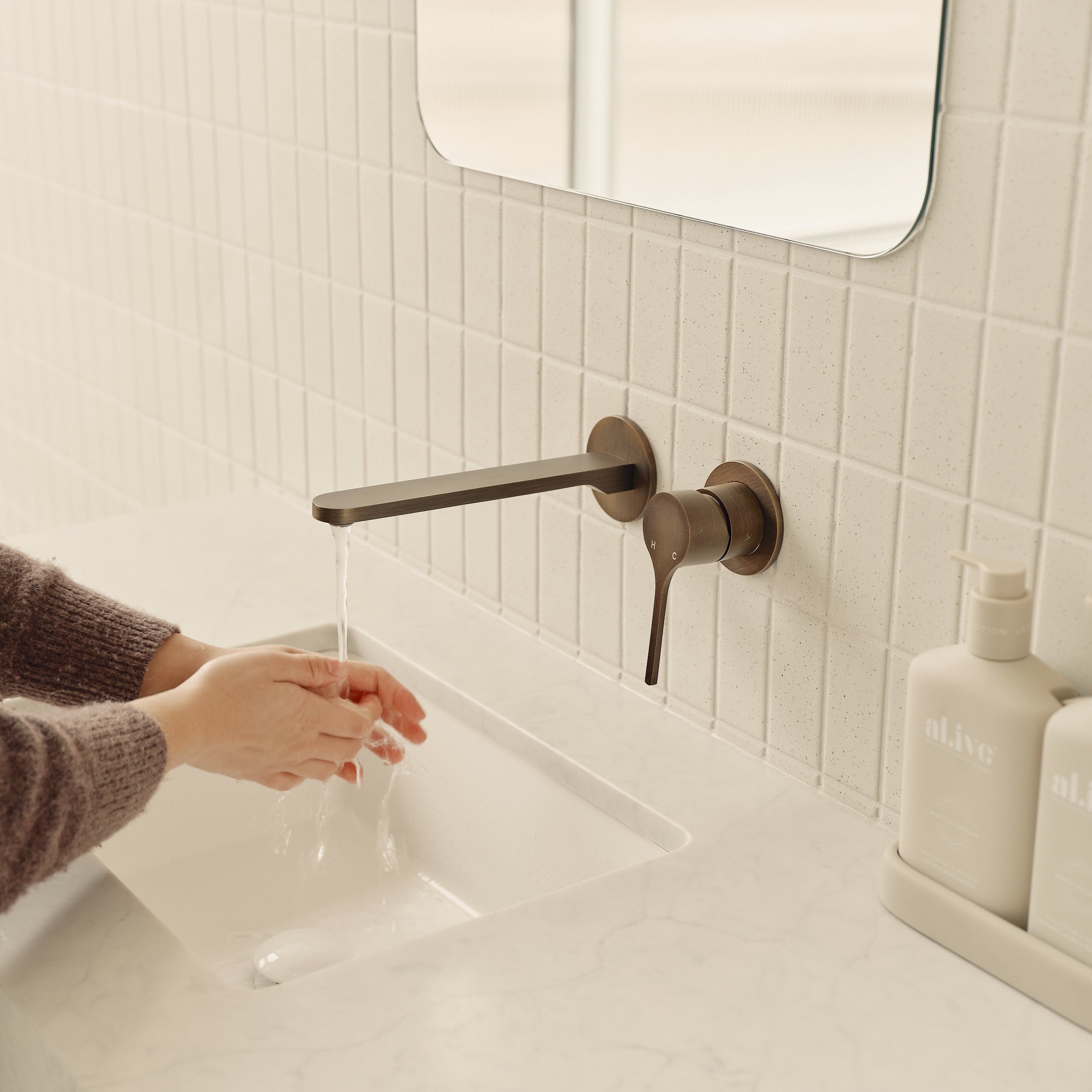 Sereno Minimal Wall Mixer and Tap - Antique Brass