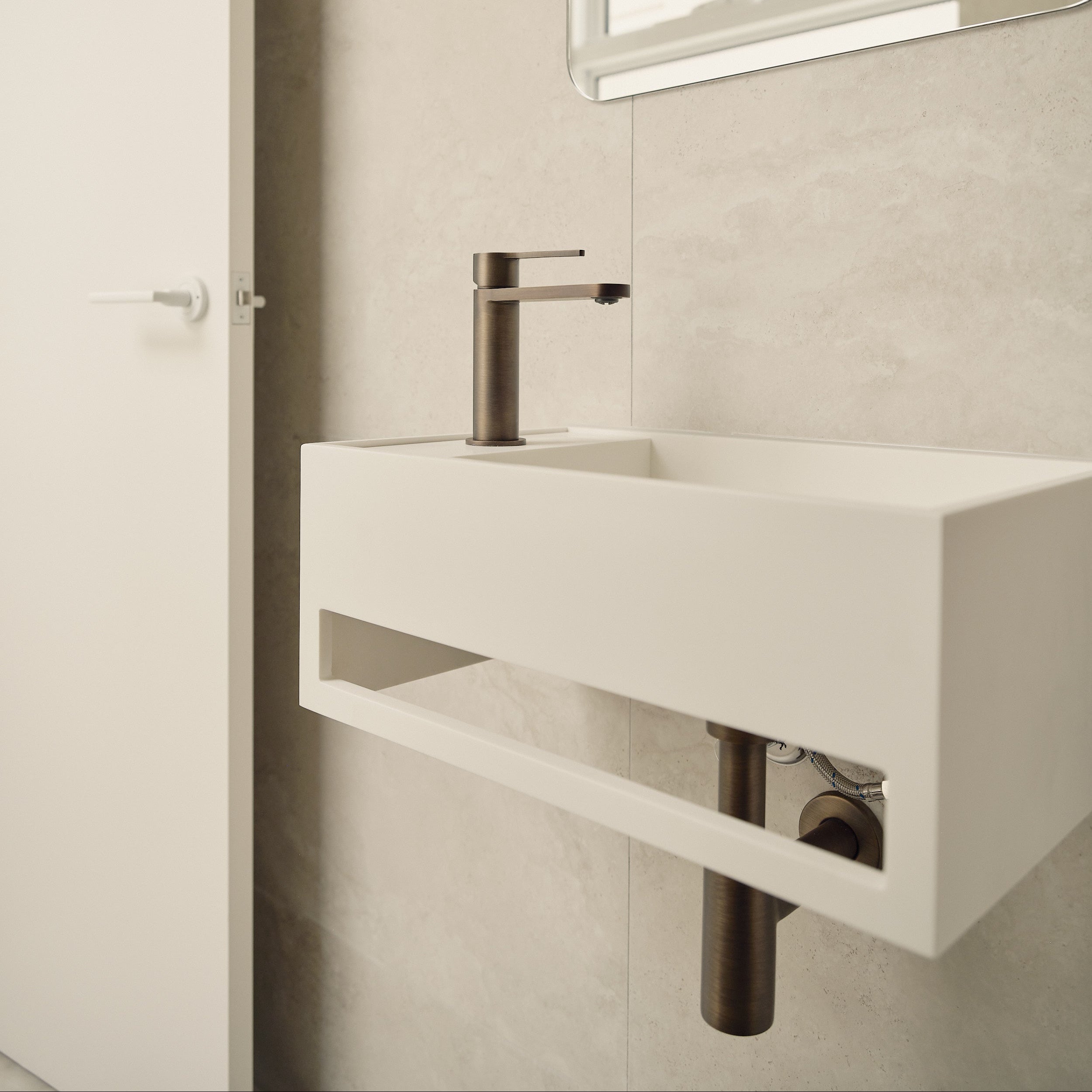 Sereno Short Basin Mixer Tap - Antique Brass
