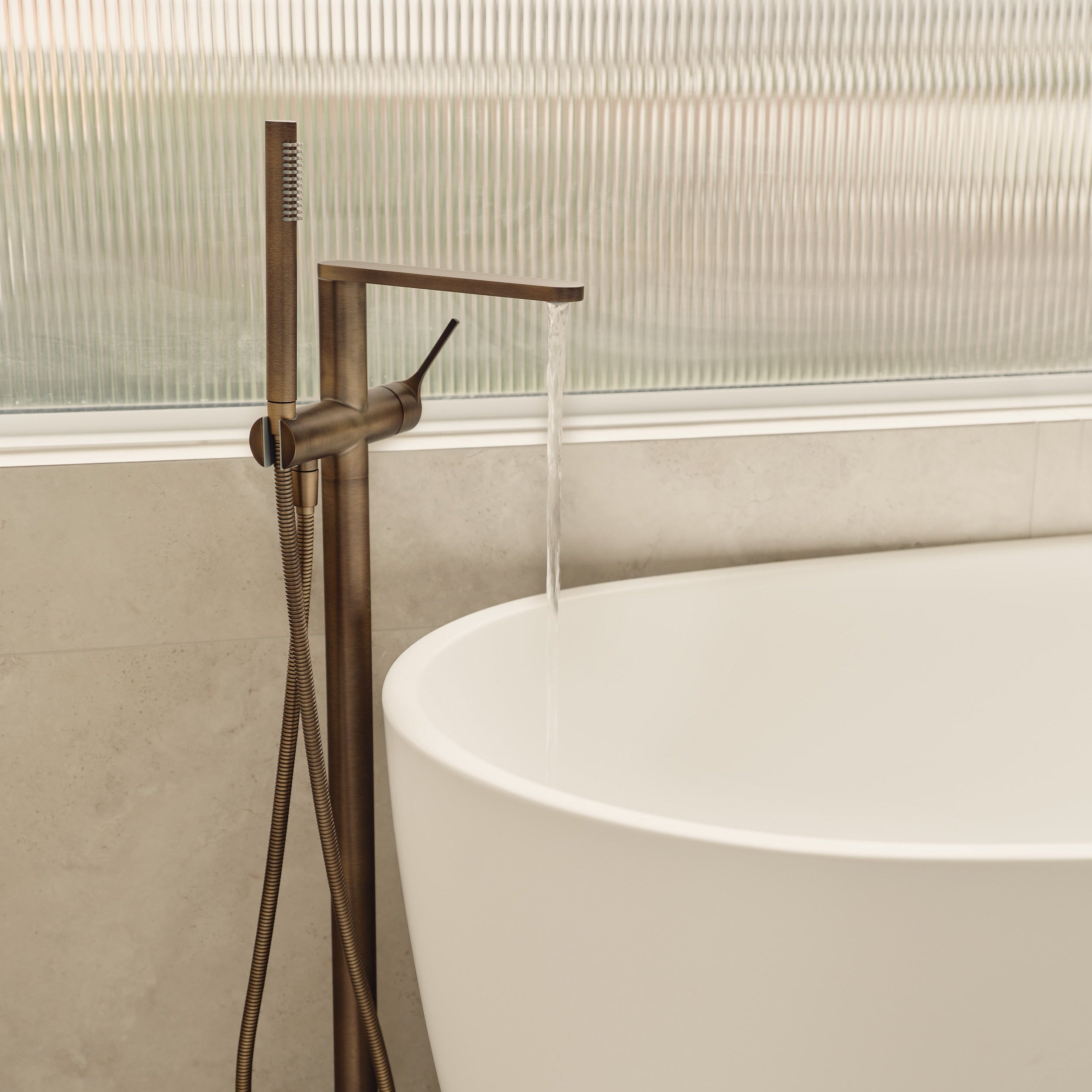 Sereno Bath Filler with Hand Shower Wand - Antique Brass