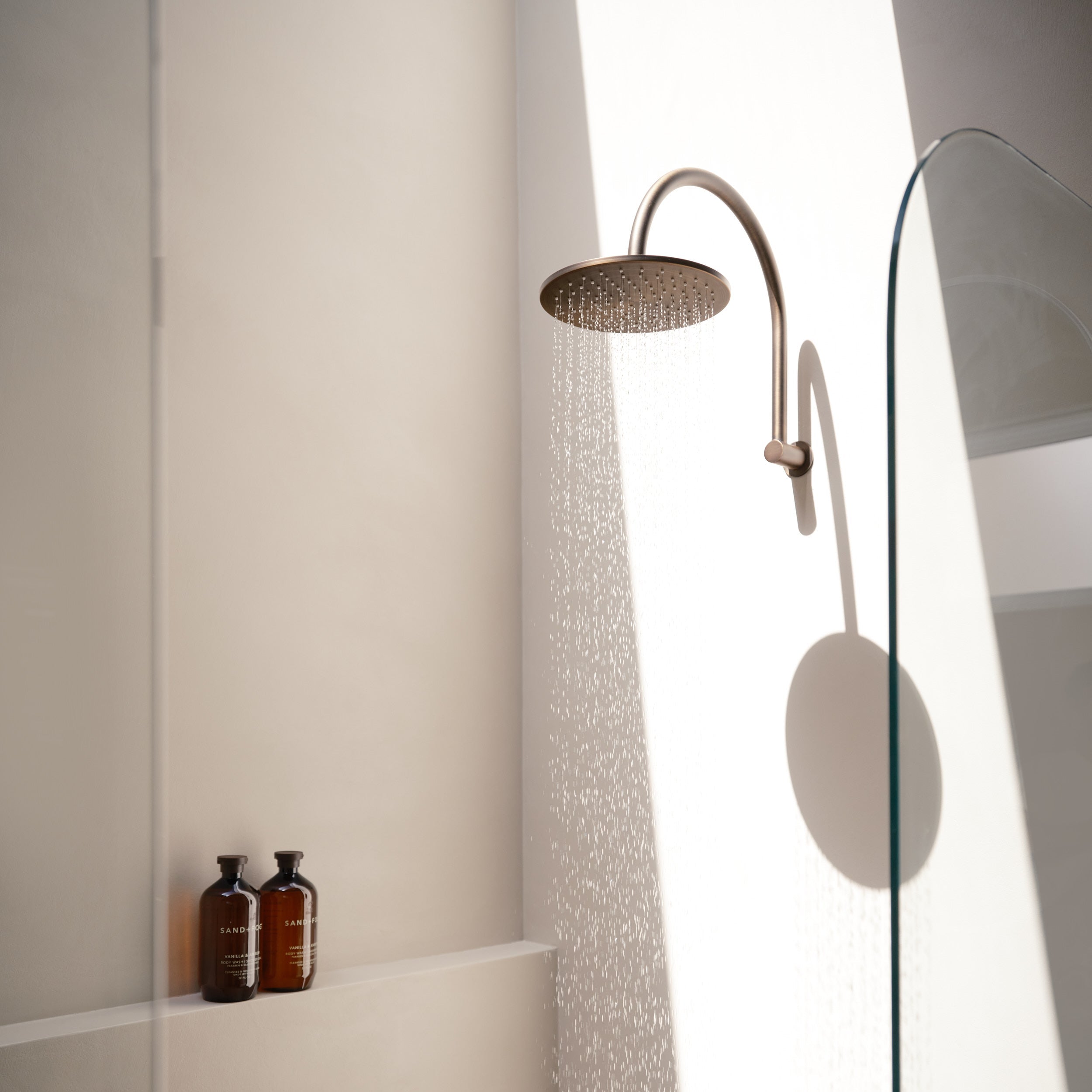 Gooseneck Shower Arm & Head - Antique Brass