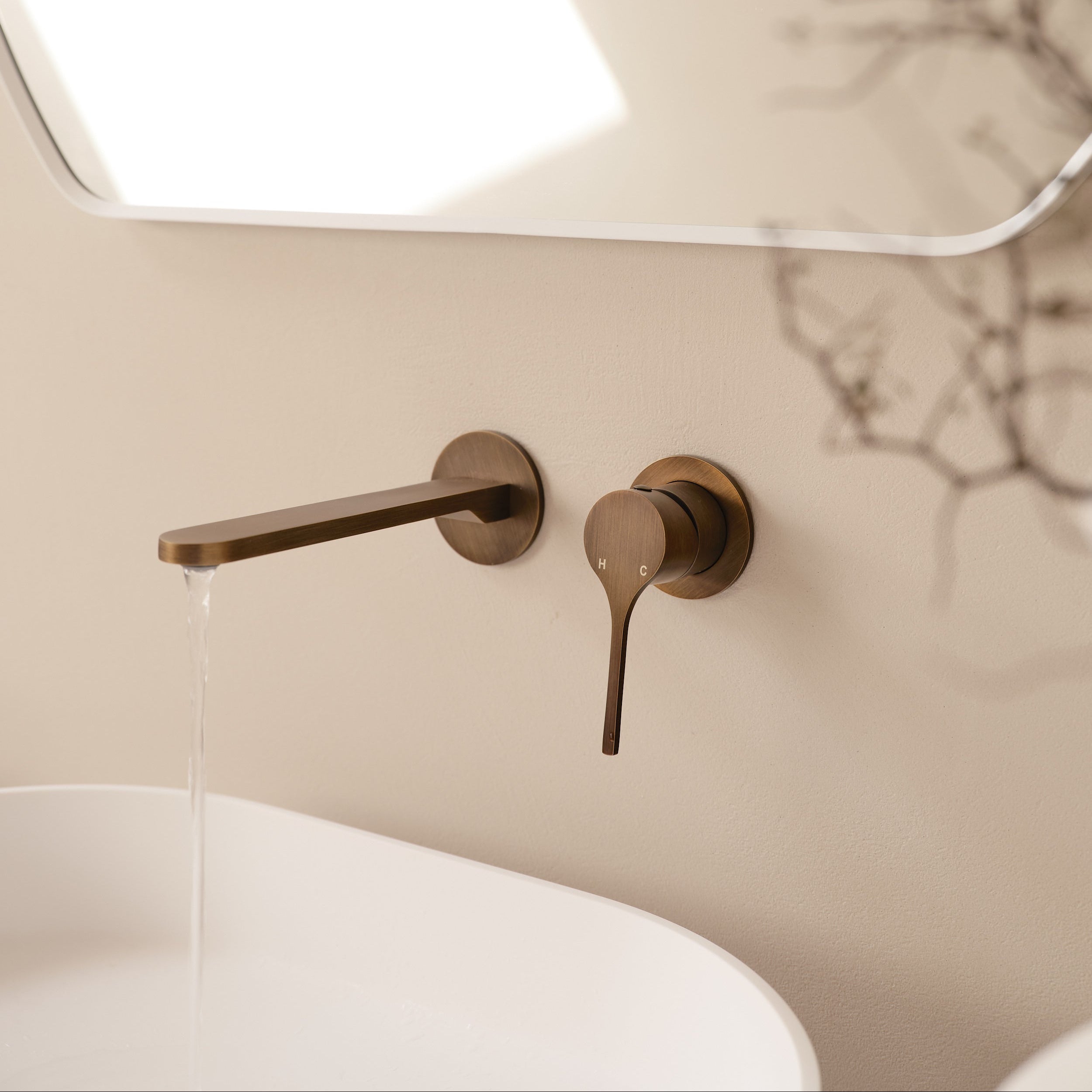 Sereno Minimal Wall Mixer and Tap - Antique Brass
