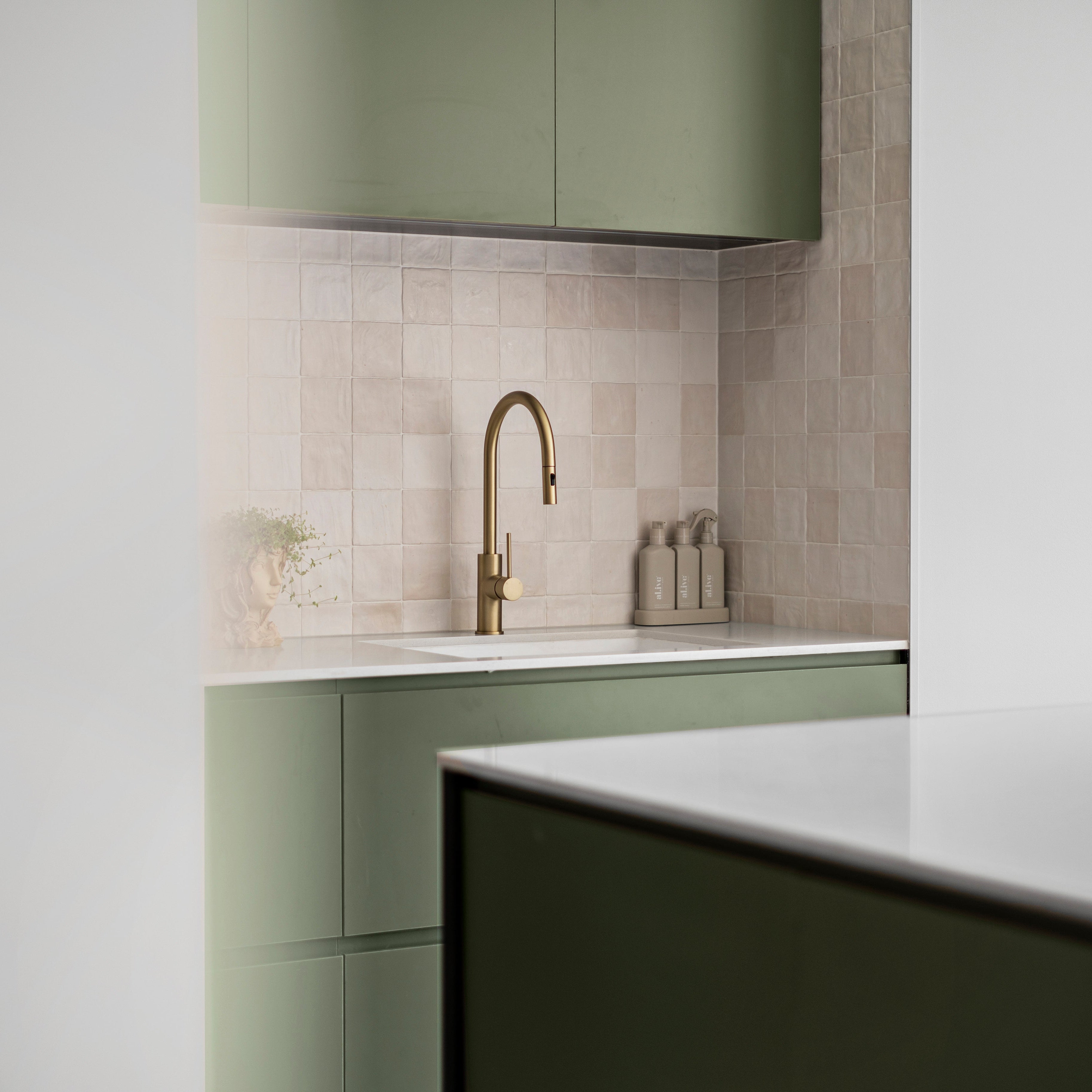Haven Gooseneck Pull Out Mixer - Brushed Brass