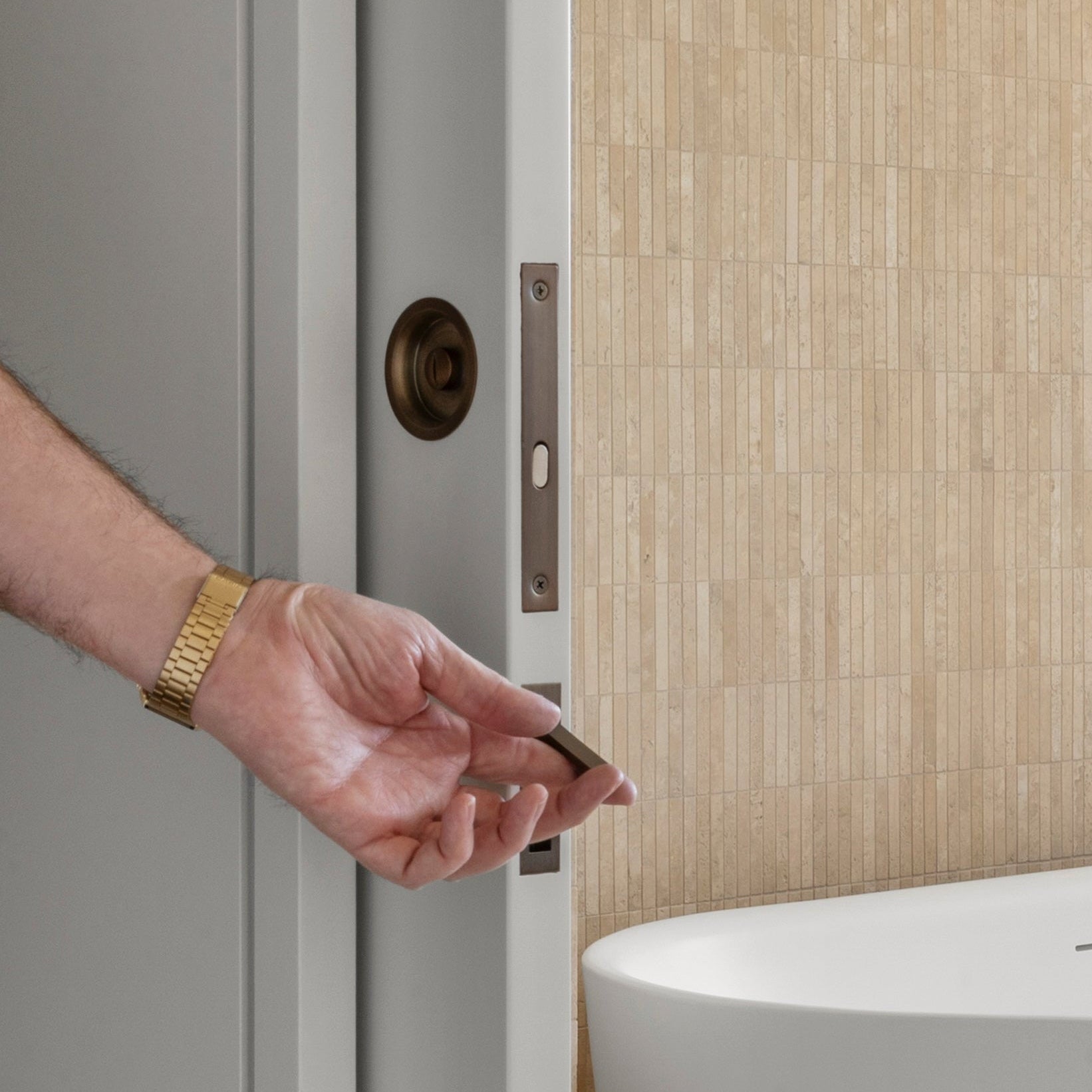 Concealed Sliding Door Edge Pull - Antique Brass