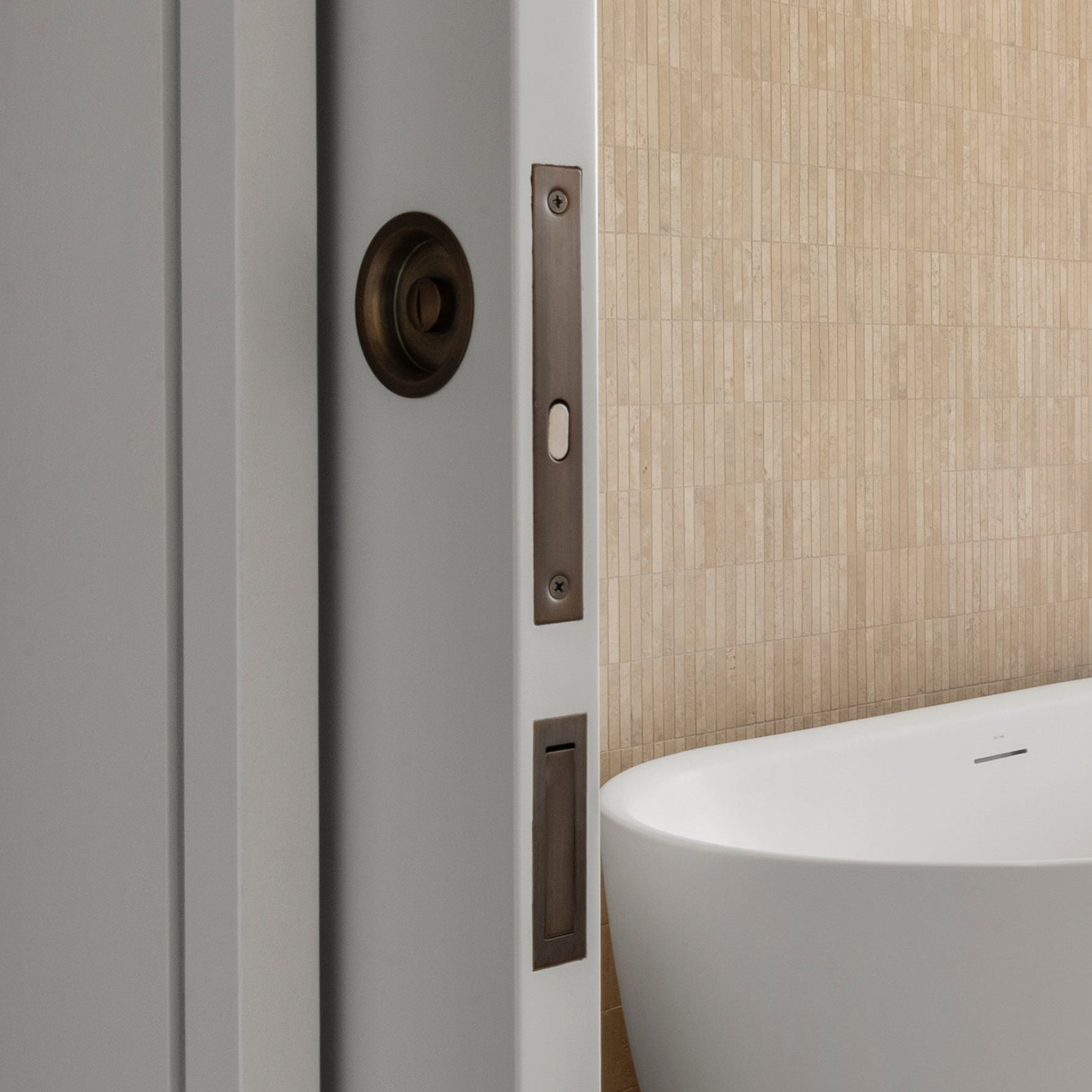 Concealed Sliding Door Edge Pull - Antique Brass