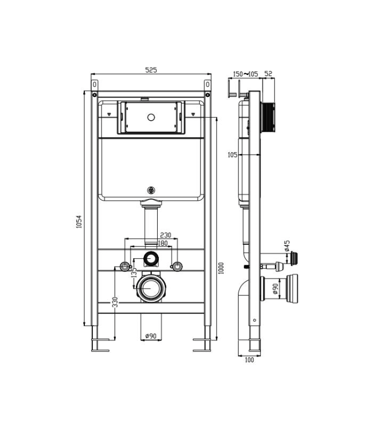 Wall Hung In-Wall Cistern + Round Flush Plate - Brushed Nickel