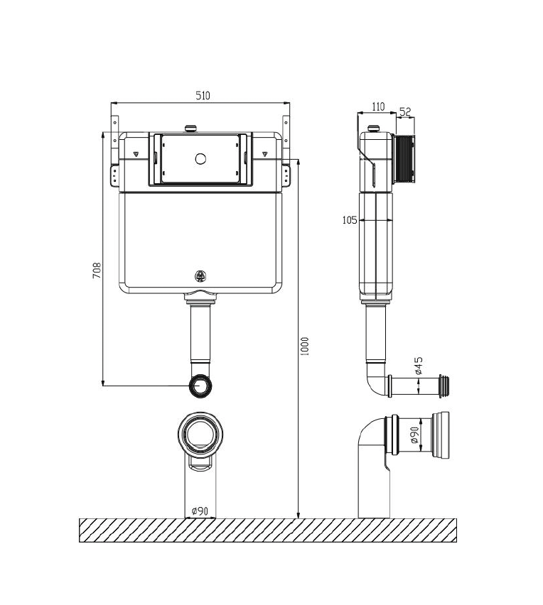 Floor Mounted In-Wall Cistern + Round Flush Plate - Brushed Nickel