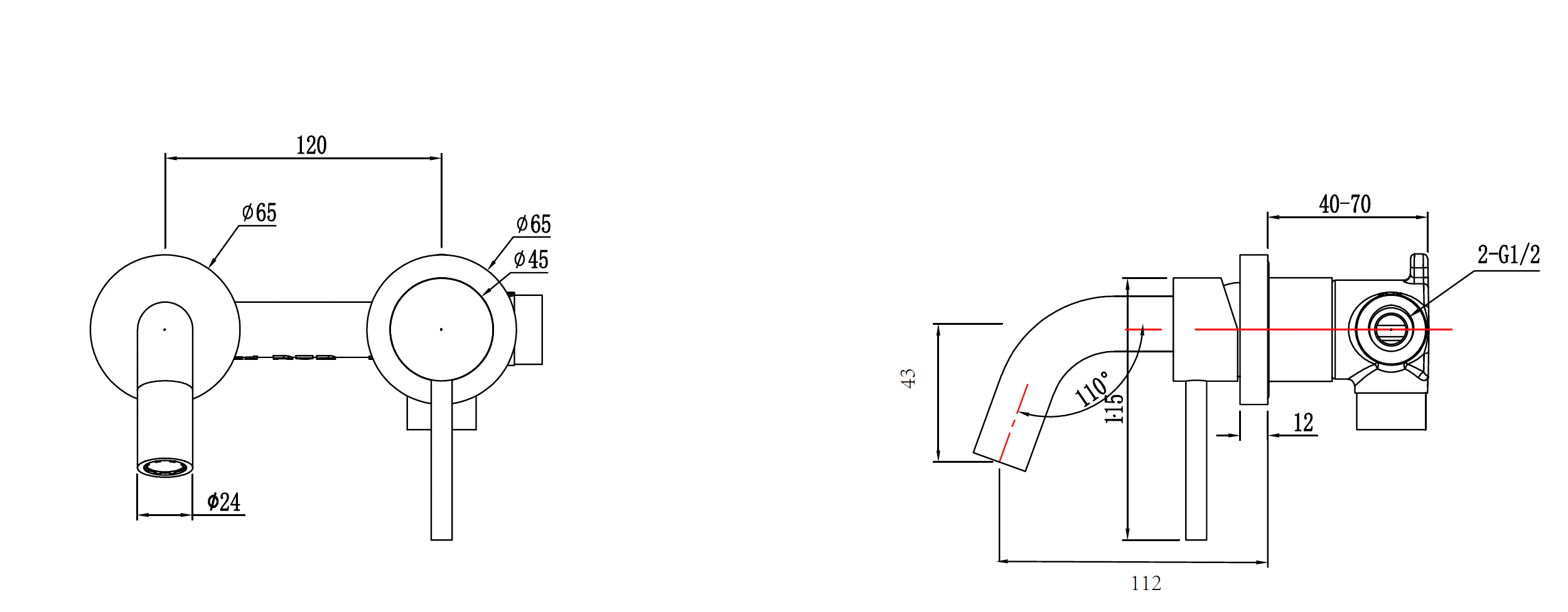 Haven Short Wall Mixer and Tap - Antique Brass