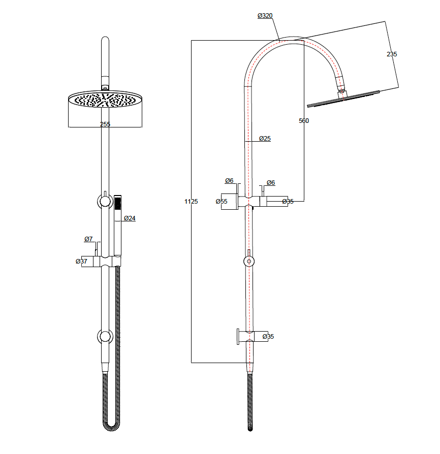 Gooseneck Shower Rail Set - Antique Brass