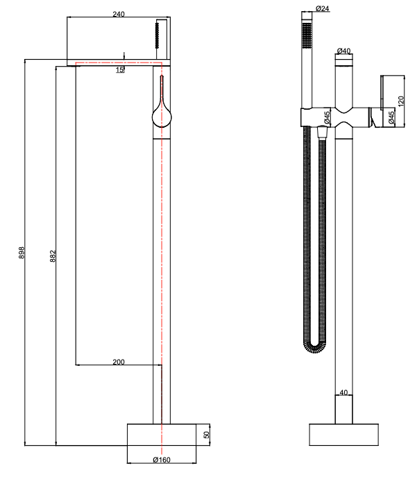 Sereno Bath Filler with Hand Shower Wand - Brushed Copper