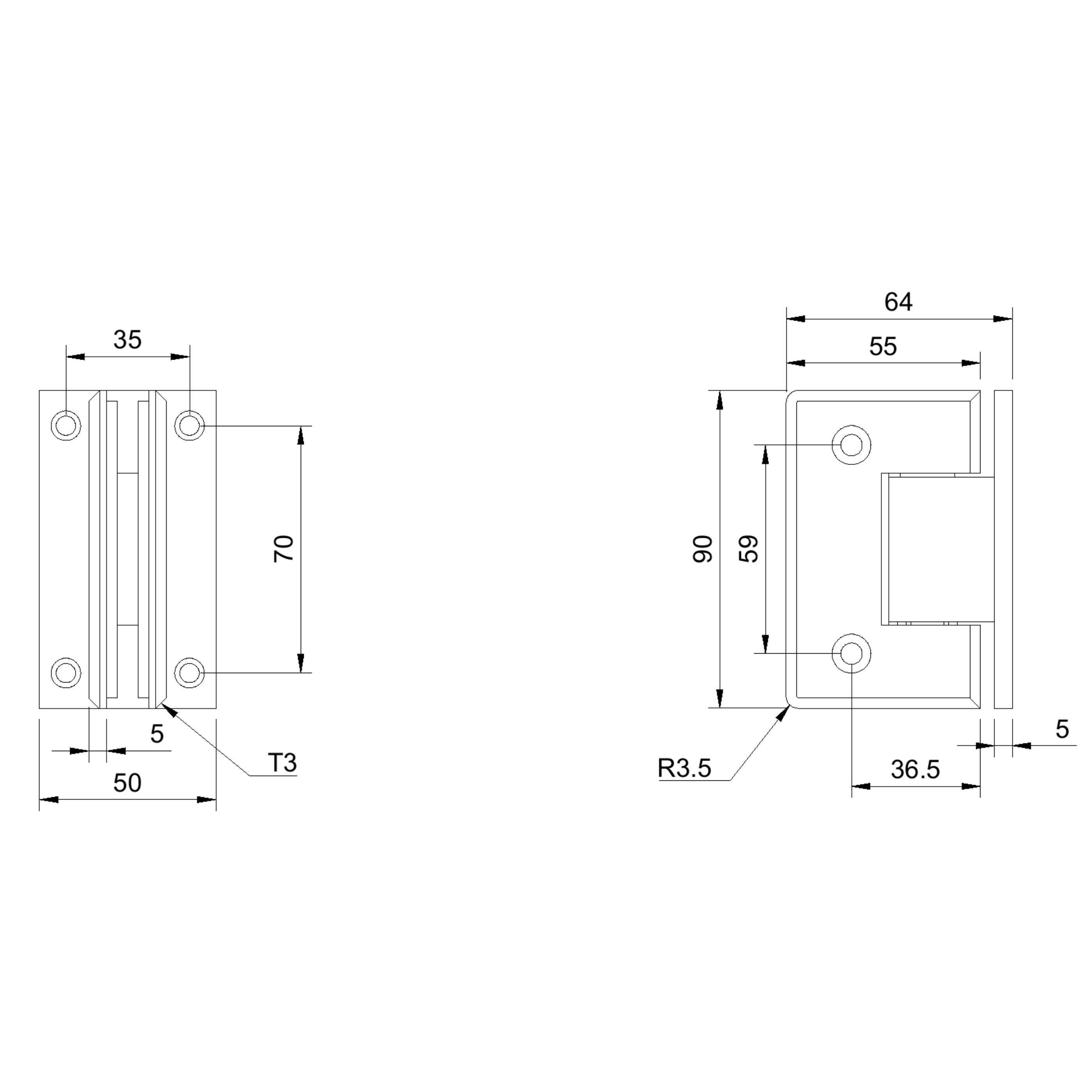 Glass to Wall Shower Hinge - Brushed Copper